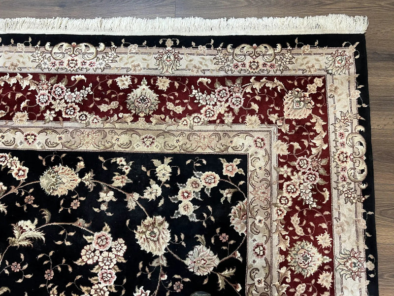 Sino Persian Rug 9x12, High Quality Oriental Carpet, Black and Maroon, Wool and Silk, Allover Floral Pattern, Hand Knotted, Vintage Rug Nice by Jewel Rugs