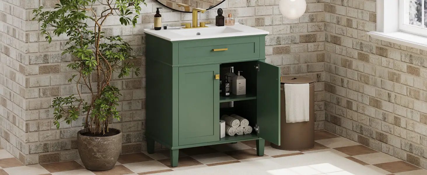 Bathroom Vanity With Ceramic Basin, Soft Close Door And Adjustable Shelves by HouseOfZazla
