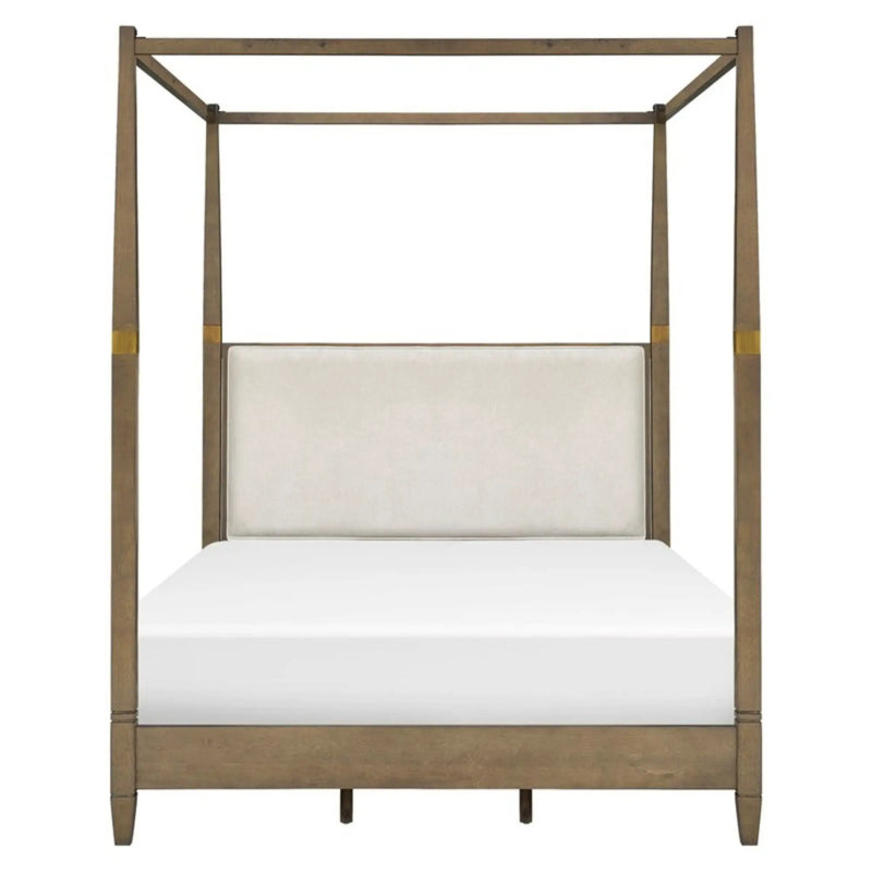 Queen Canopy Bed Frame With Upholstered Headboard - Brown by Unique Piece Furniture