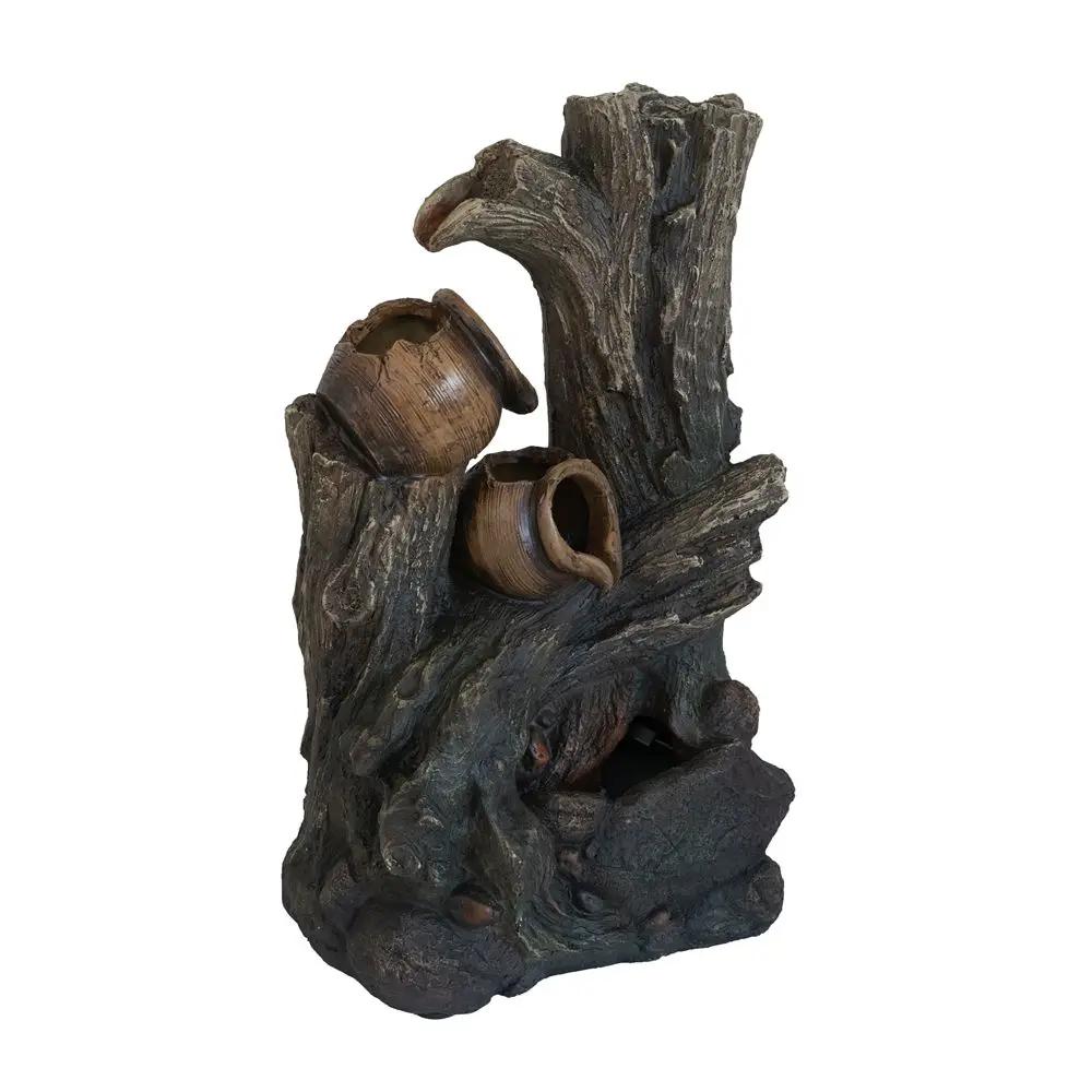 Decorative 4 Tier Broken Pot Water Fountain With LED Light - Brown by Unique Piece Furniture