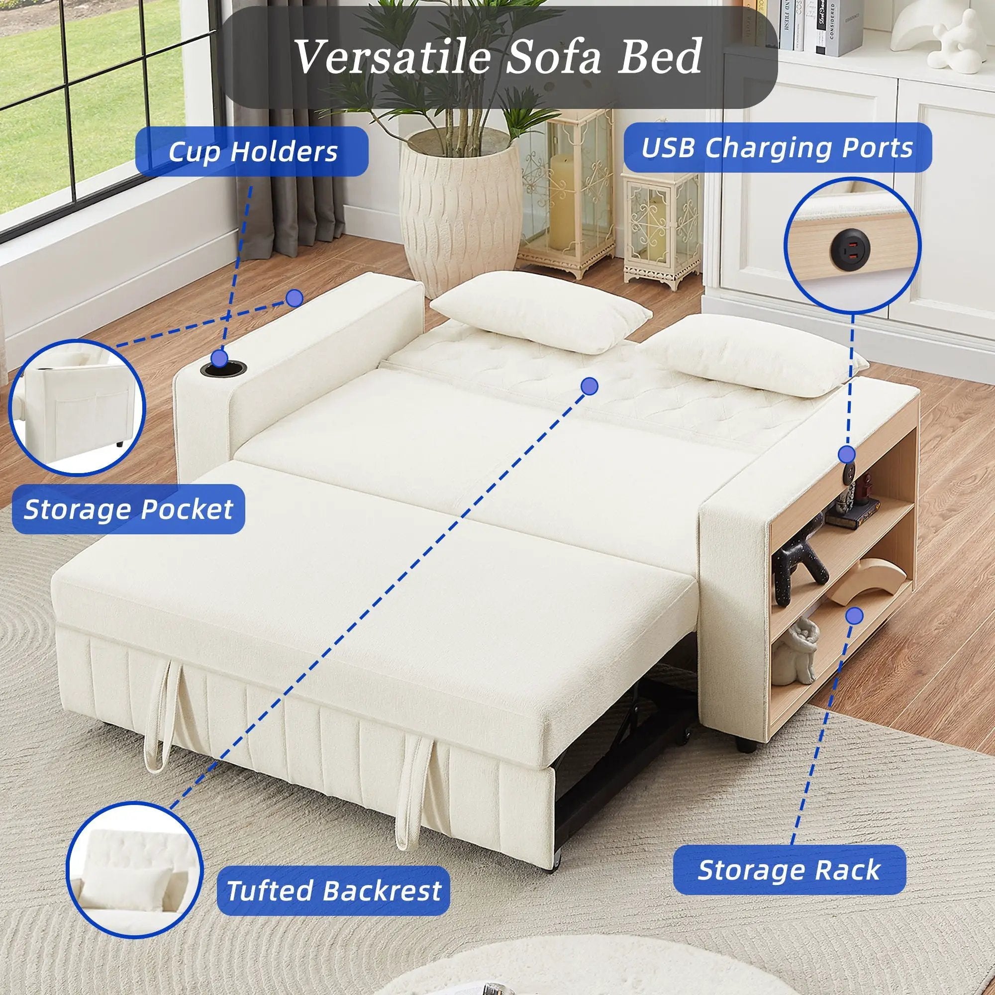 Pull-Out Sofa Bed Convertible Couch With Adjustable Backrest For Living Room by HouseOfZazla