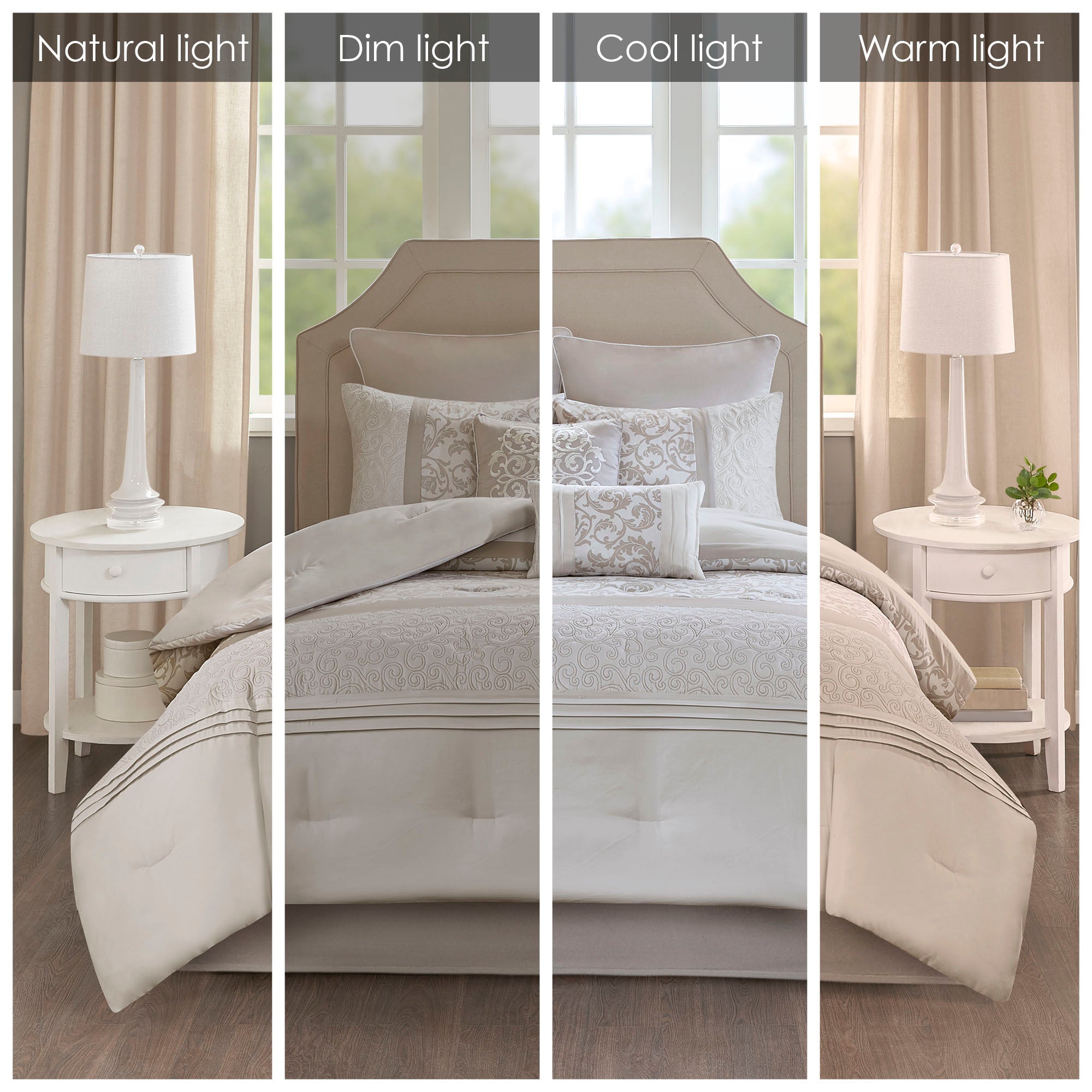 Embroidered 8 Piece Comforter Set Neutral Queen by HouseOfZazla
