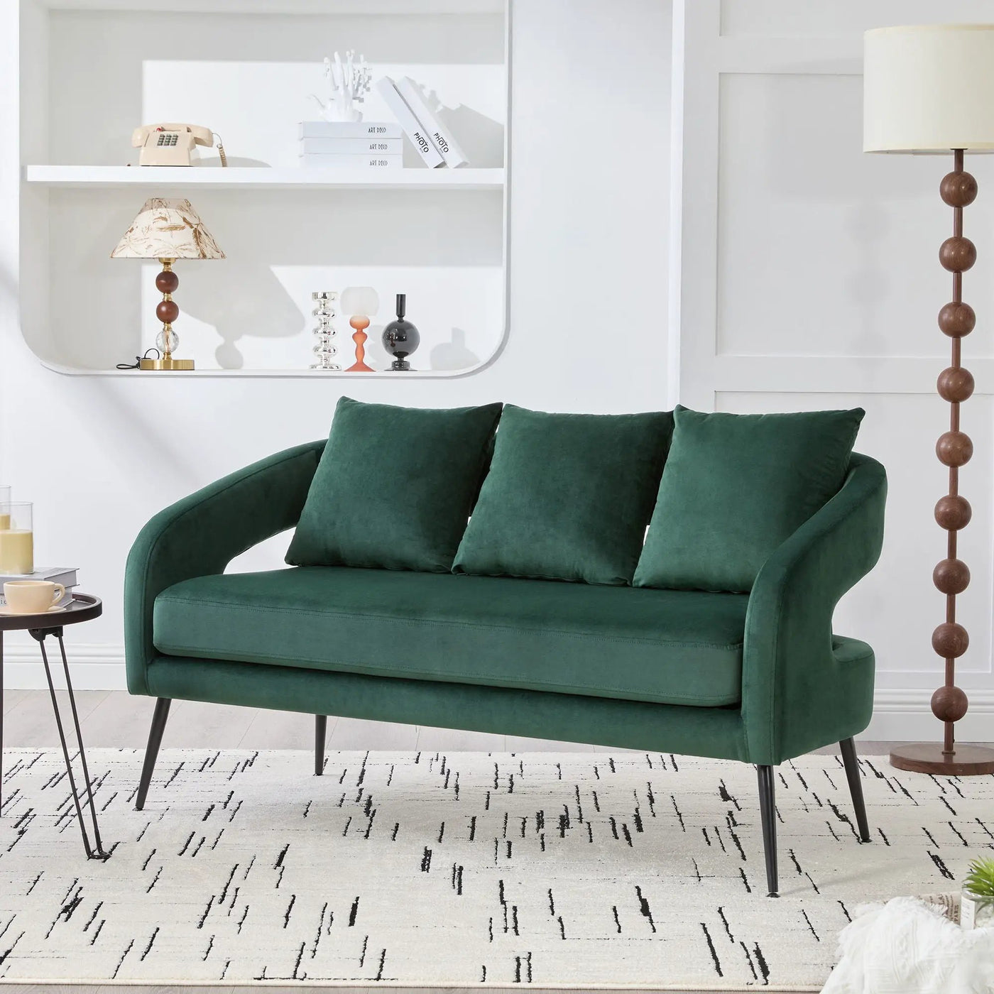 Open Back Loveseat Settee With 3 Pillows by Unique Piece Furniture