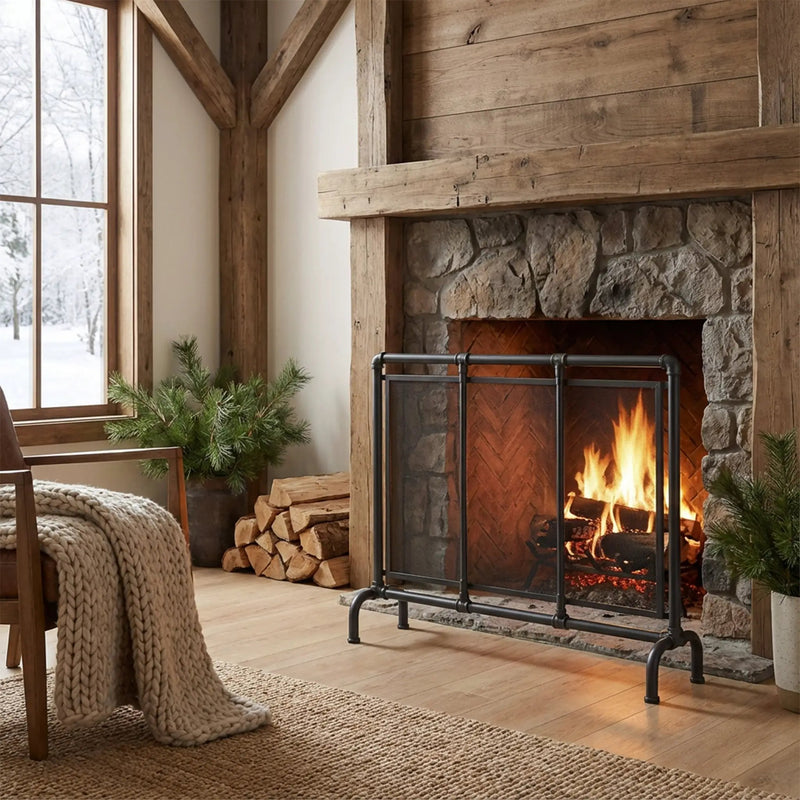 Celeste 1 Panel Iron Fireplace Screen 36" W x 29" H by HouseOfZazla