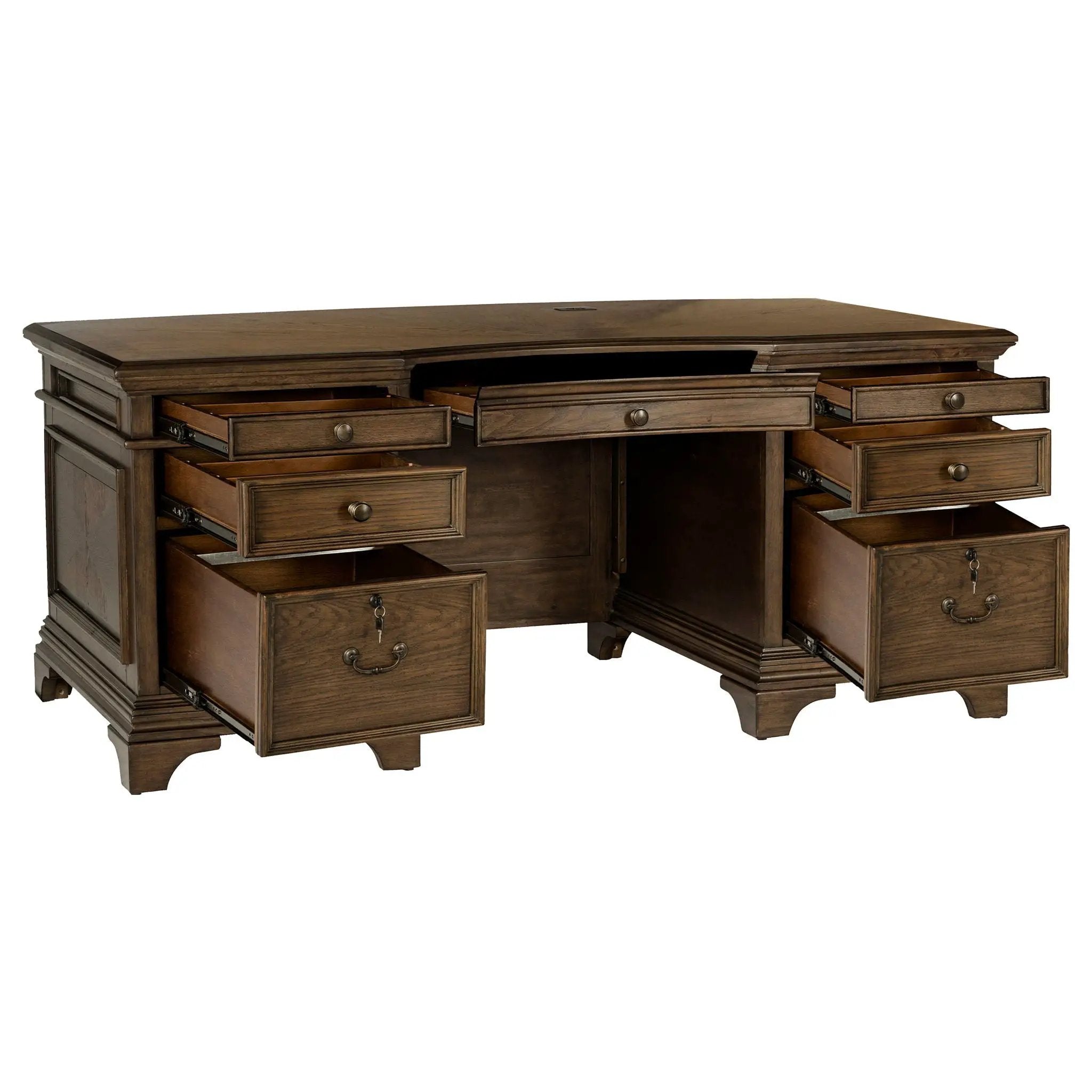 Stigham - 7 Drawer Executive Desk With Lockable File Cabinets - Oak by HouseOfZazla