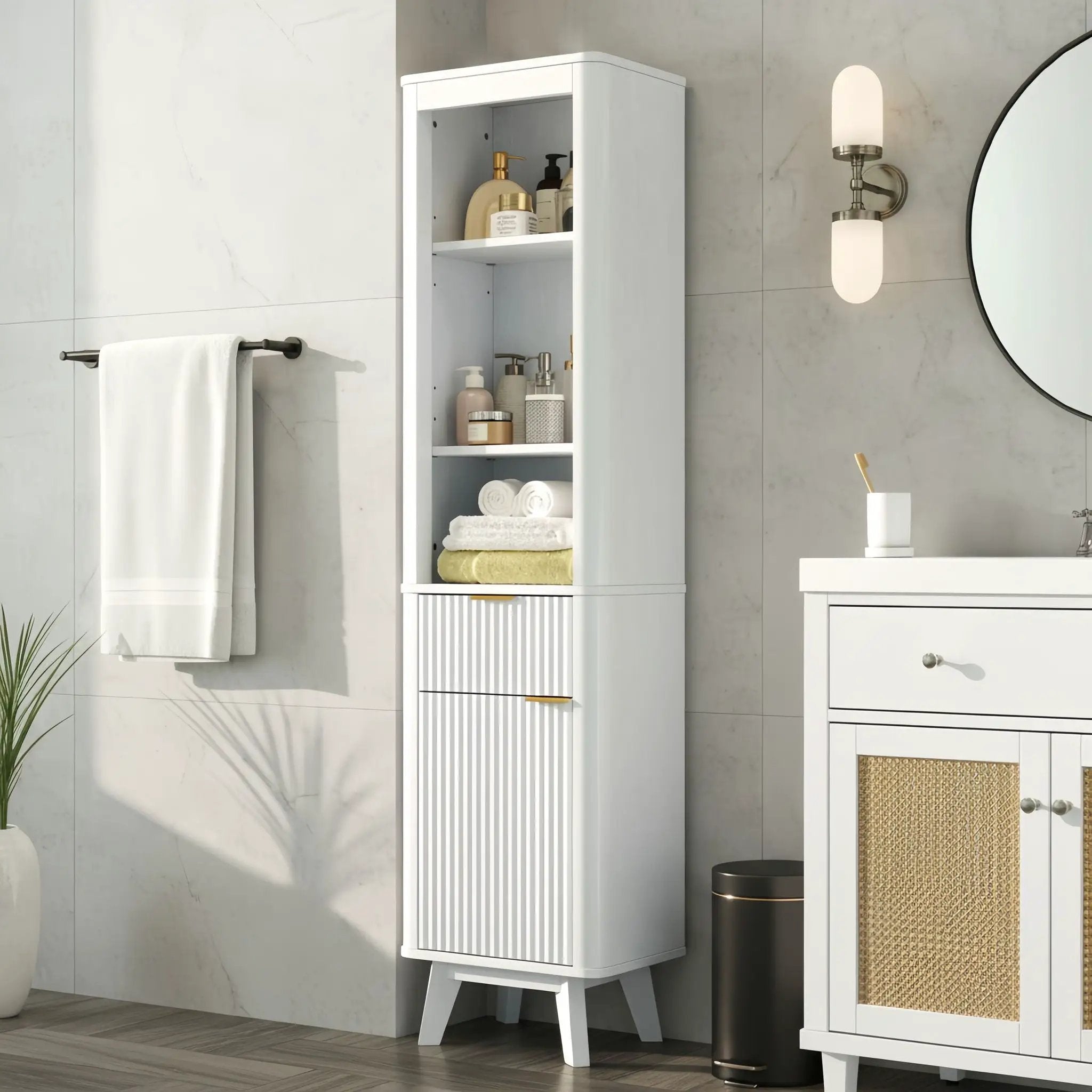 Tall Bathroom Storage Cabinet With Adjustable Shelves And 1 Drawer & Door by HouseOfZazla