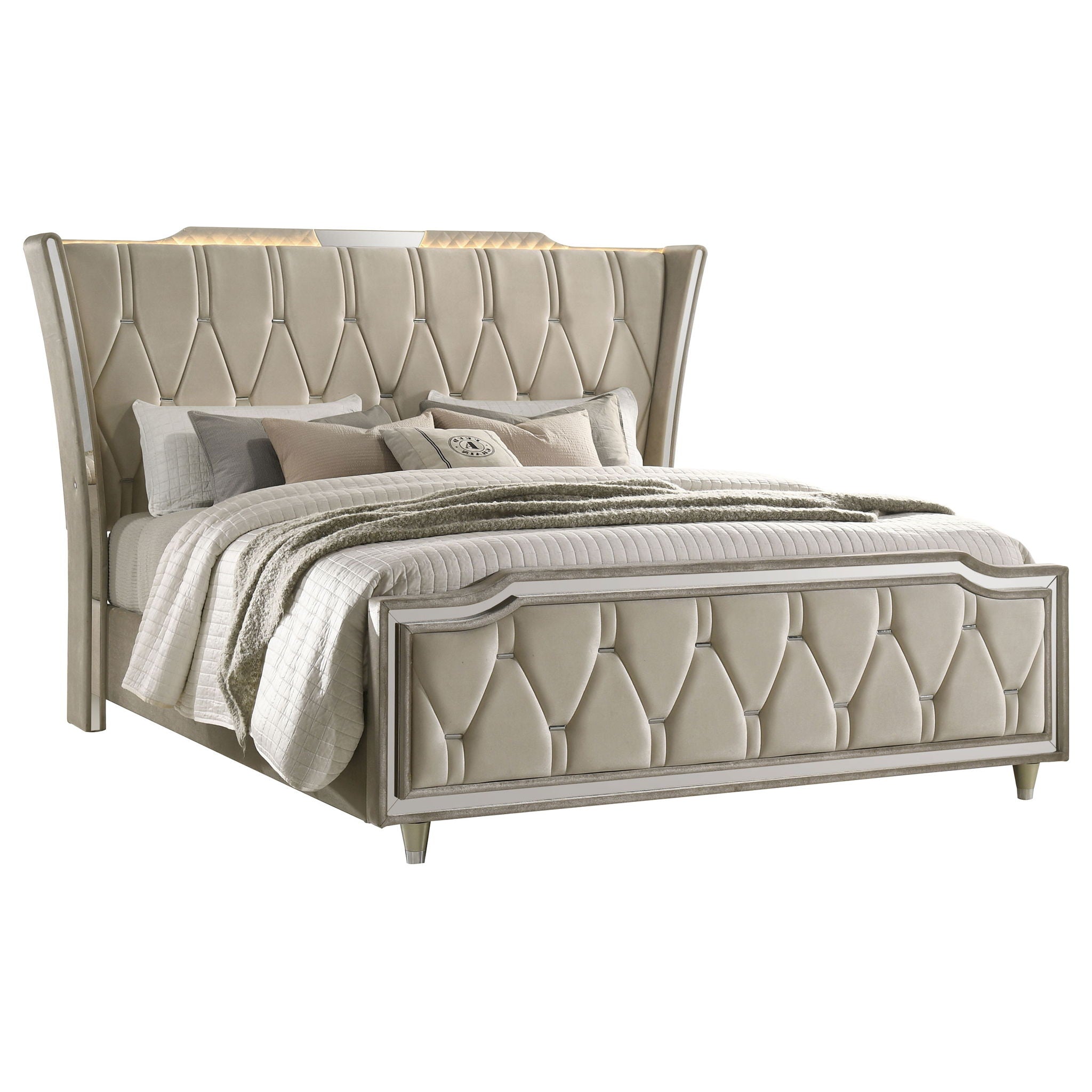 Lorient California King LED Upholstered Bed Ivory and Camel by Unique Piece Furniture