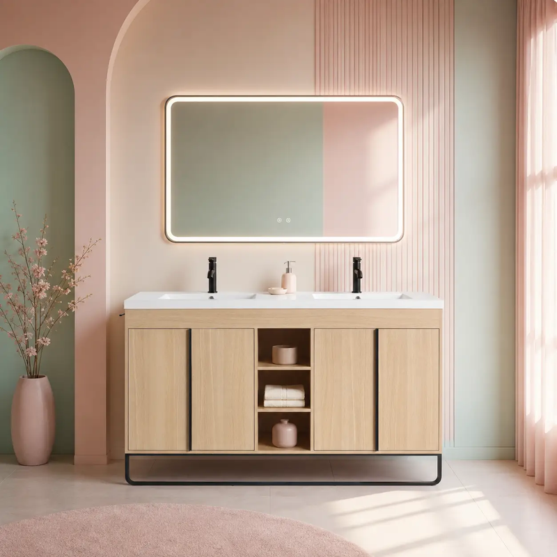 60" Freestanding Bathroom Vanity With Resin Double Sink, photo 4 of 10
