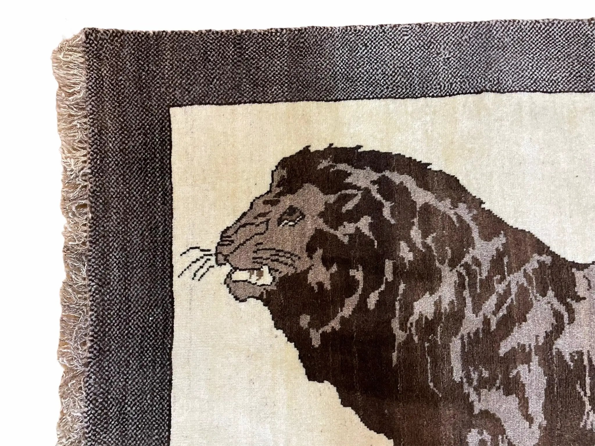 3 x 5 Handmade Rug Brown Beige Hand-Knotted Lion Rug New Vintage Quality Animal by Jewel Rugs