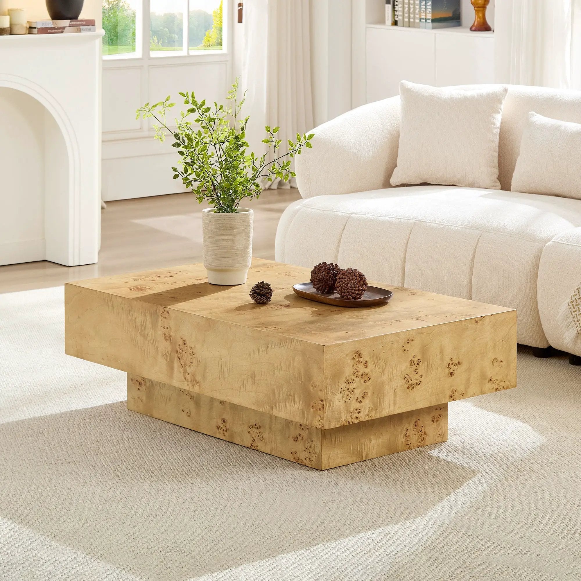 43.31 Inch Burl Wood Veneer Coffee Table by HouseOfZazla