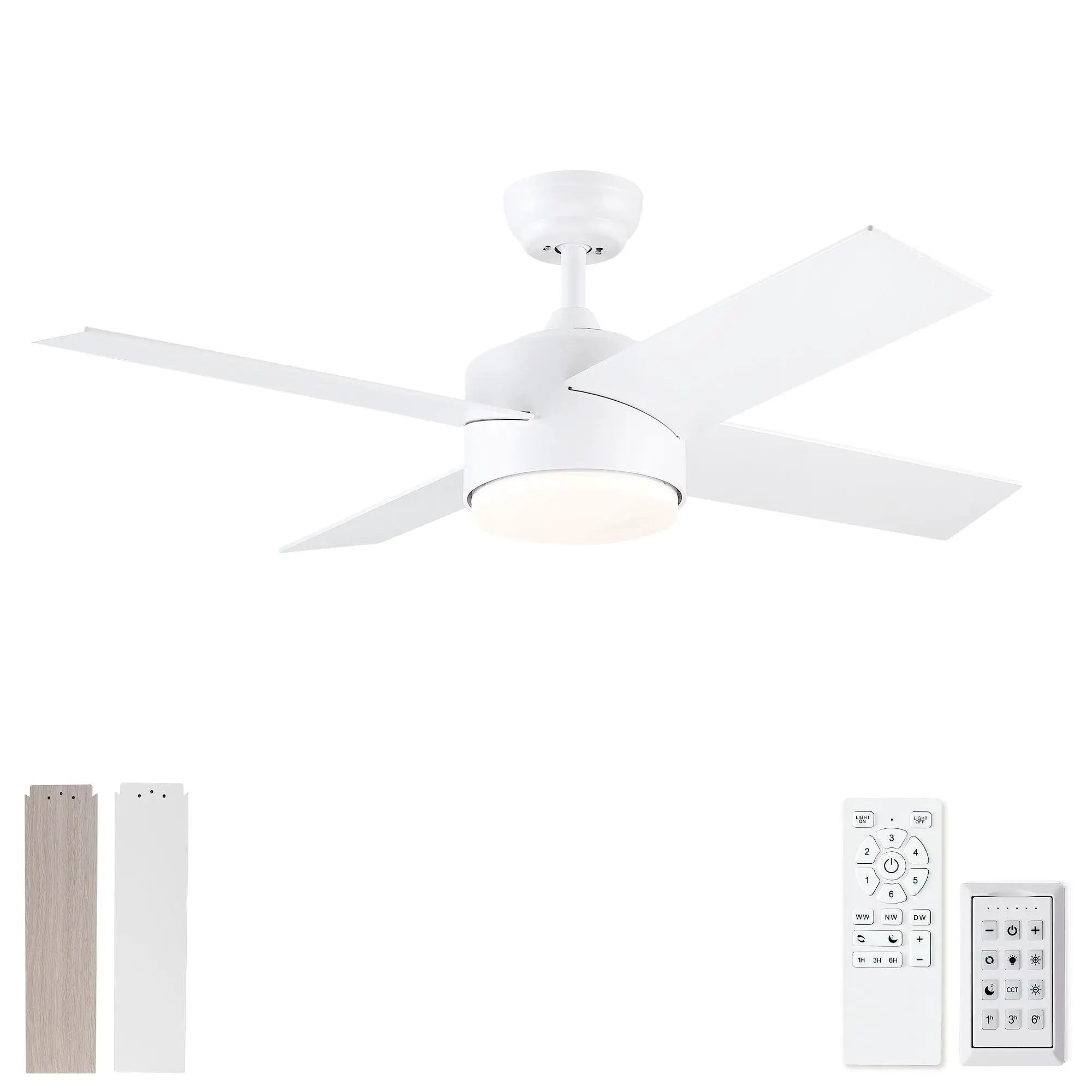 Ceiling Fan With Remote Control, Reversible DC Motor, 6 Speeds, 3 Dimmable LED, Quiet Timer For Indoor - White by Unique Piece Furniture