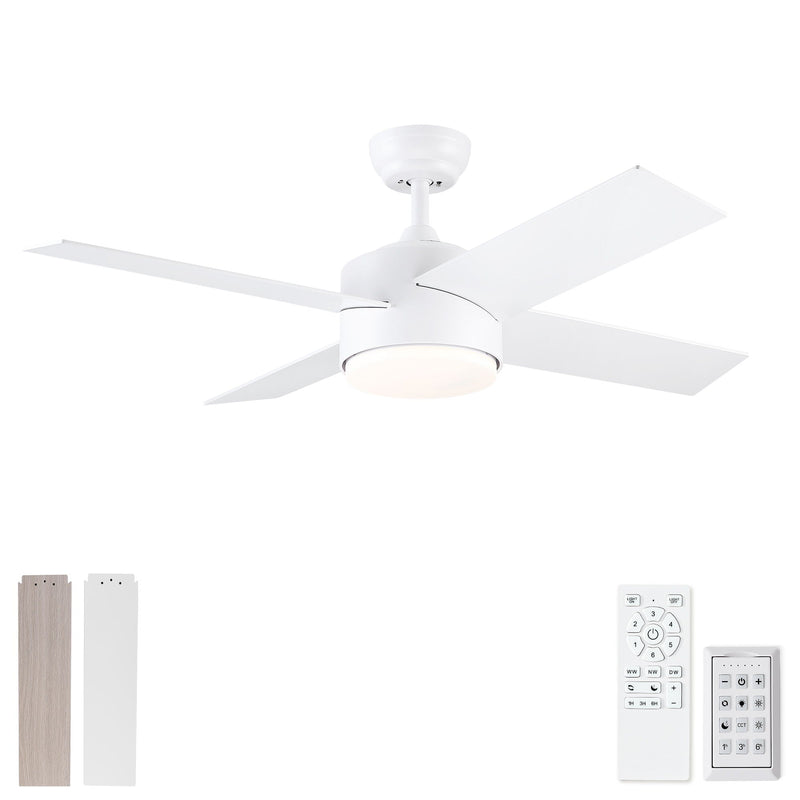 Ceiling Fan With Remote Control, Reversible DC Motor, 6 Speeds, 3 Dimmable LED, Quiet Timer For Indoor - White by HouseOfZazla