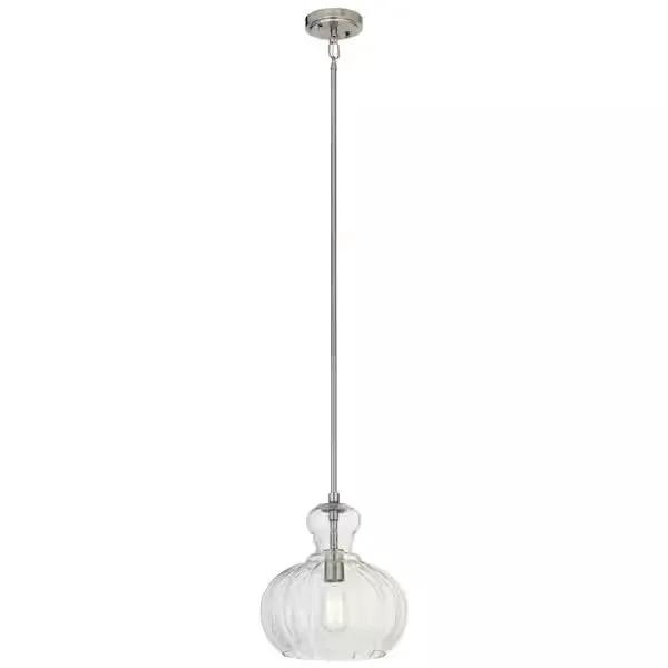 Open Box KICHLER Riviera 13 in. 1-Light Brushed Nickel Transitional Shaded Kitchen Pendant Hanging Light with Clear Ribbed Glass by Selzalot