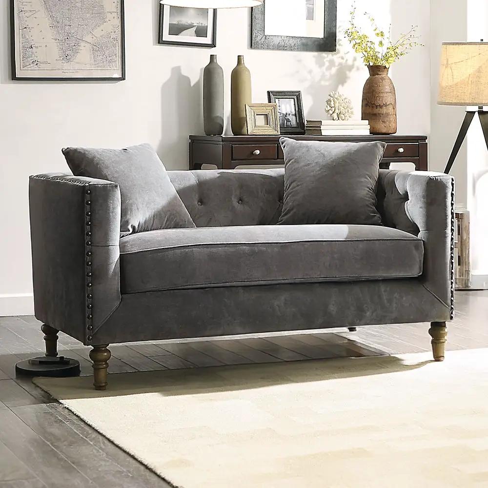 Sidonia - Loveseat With 2 Pillows - Gray Velvet by Unique Piece Furniture