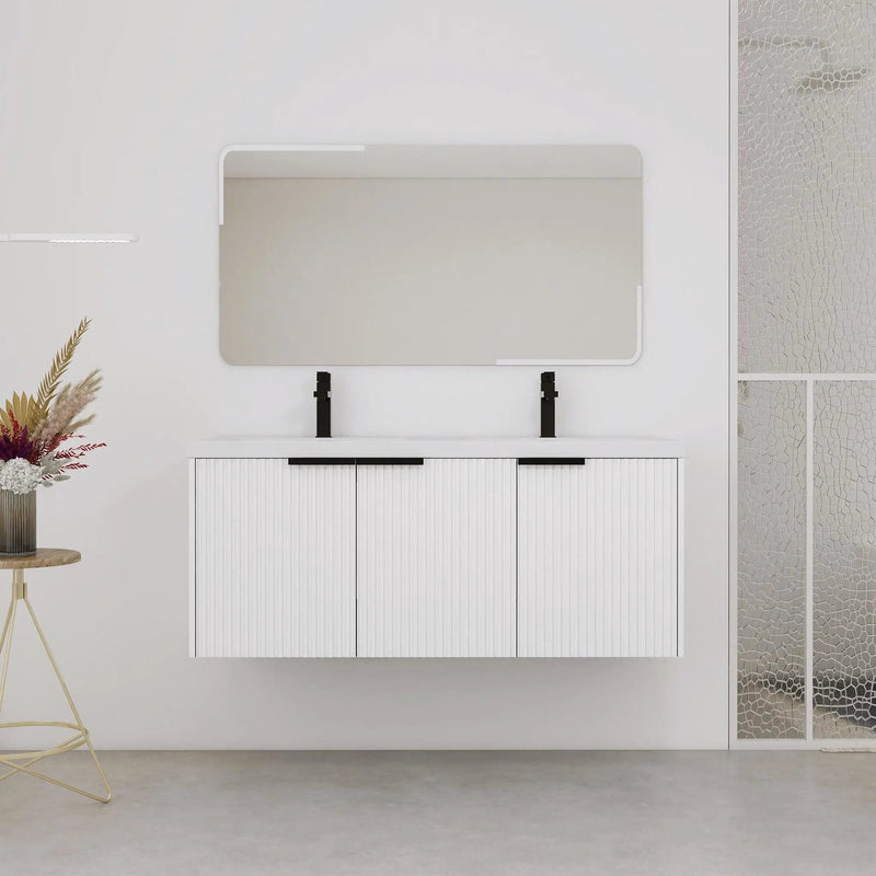 Contemporary Wall Mounted Bathroom Vanity With Resin Double Sink by Unique Piece Furniture