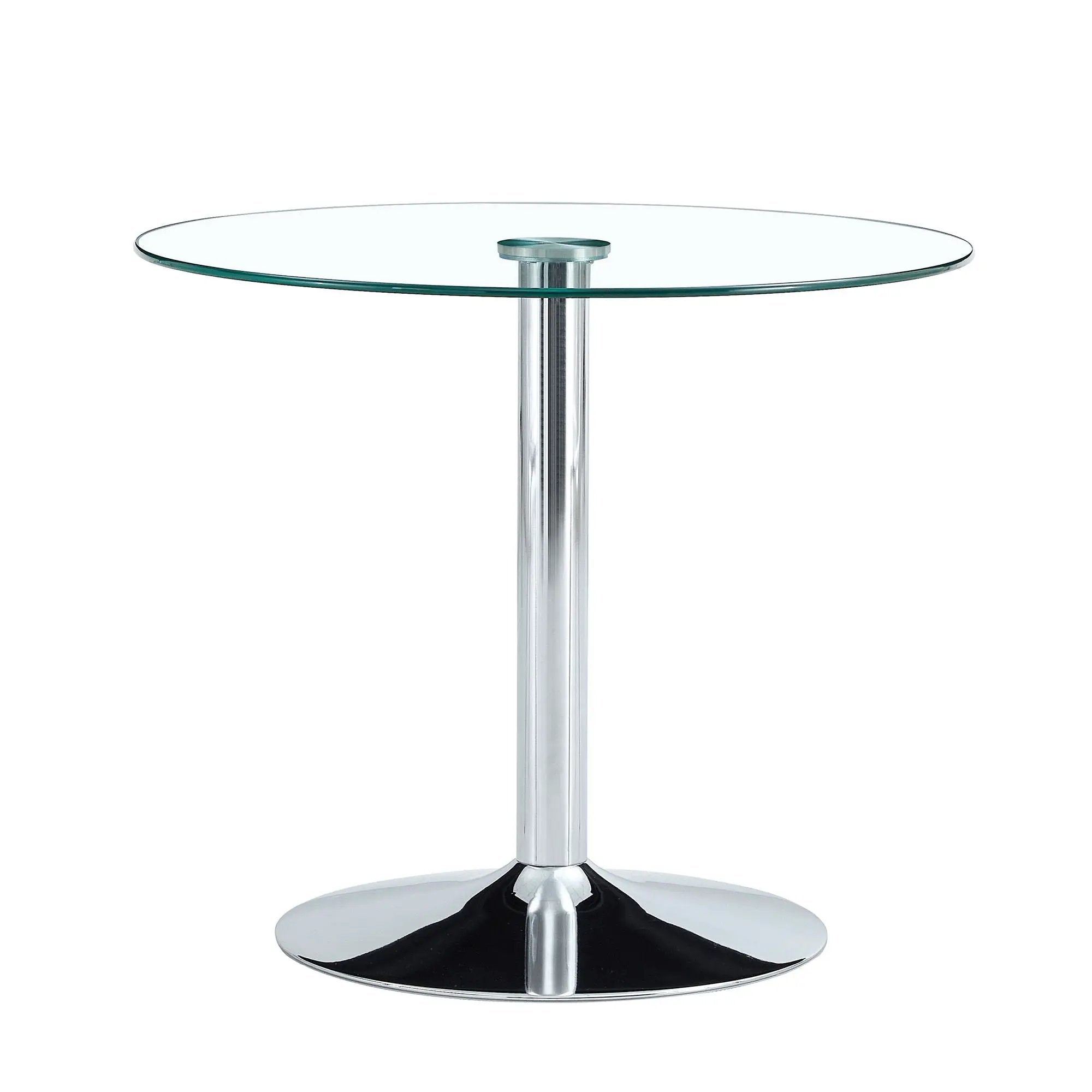 Modern Minimalist Circular Glass Dining Table With Electroplated Metal Legs 35" Diameter - Transparent by Unique Piece Furniture