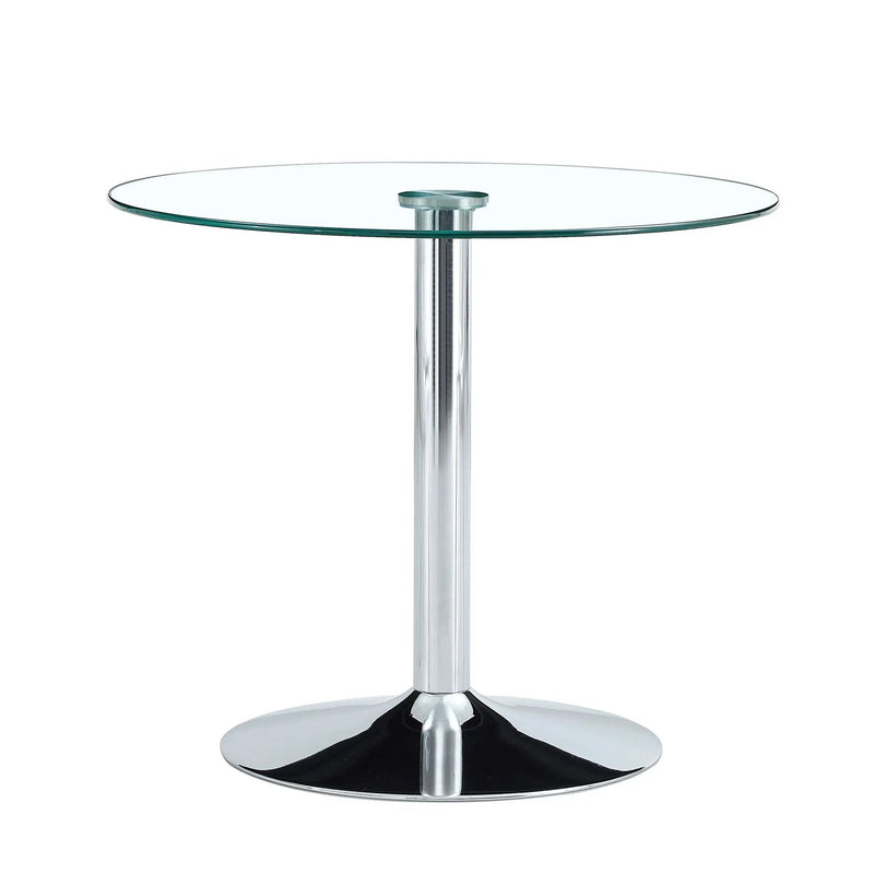 Modern Minimalist Circular Glass Dining Table With Electroplated Metal Legs 35" Diameter - Transparent by Unique Piece Furniture