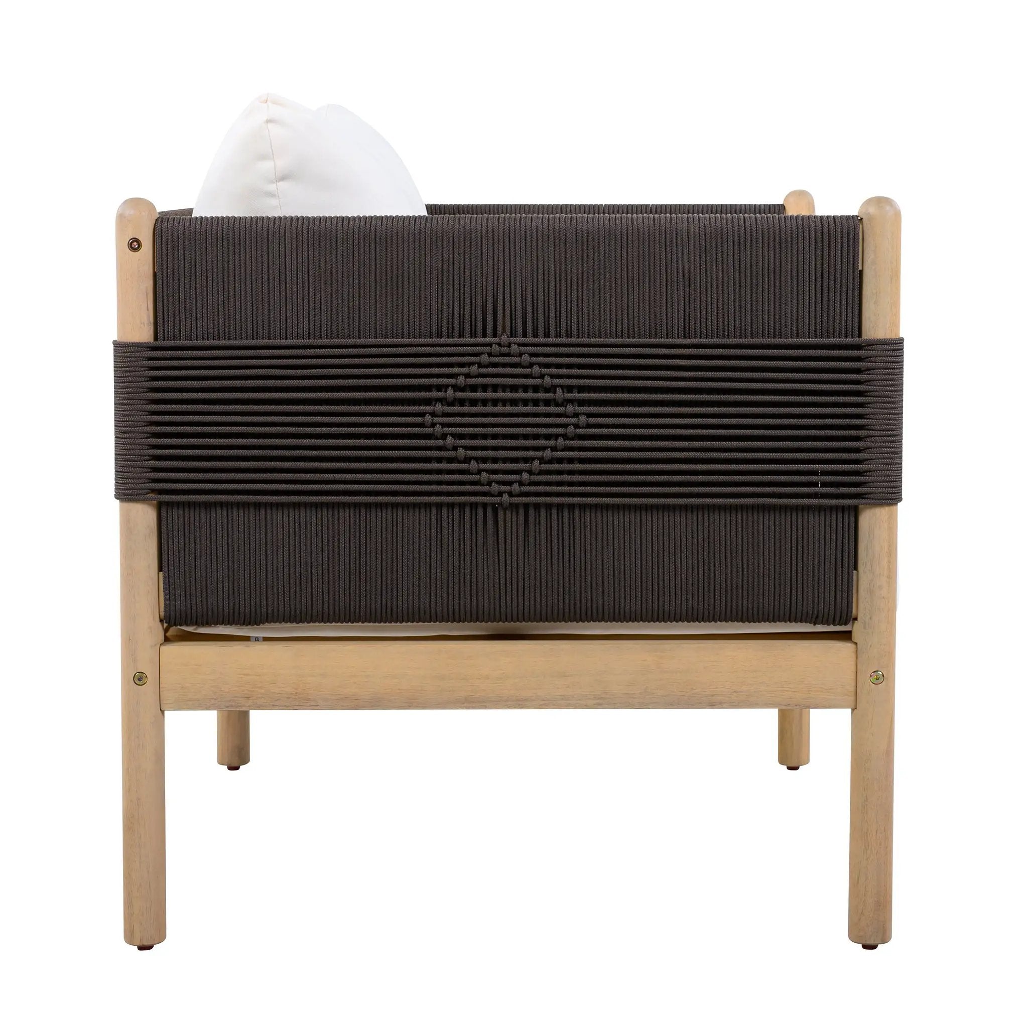 Outdoor Acacia Club Chairs (Set of 2) with Diamond-Pattern Black Rope, Light Teak Finish by HouseOfZazla