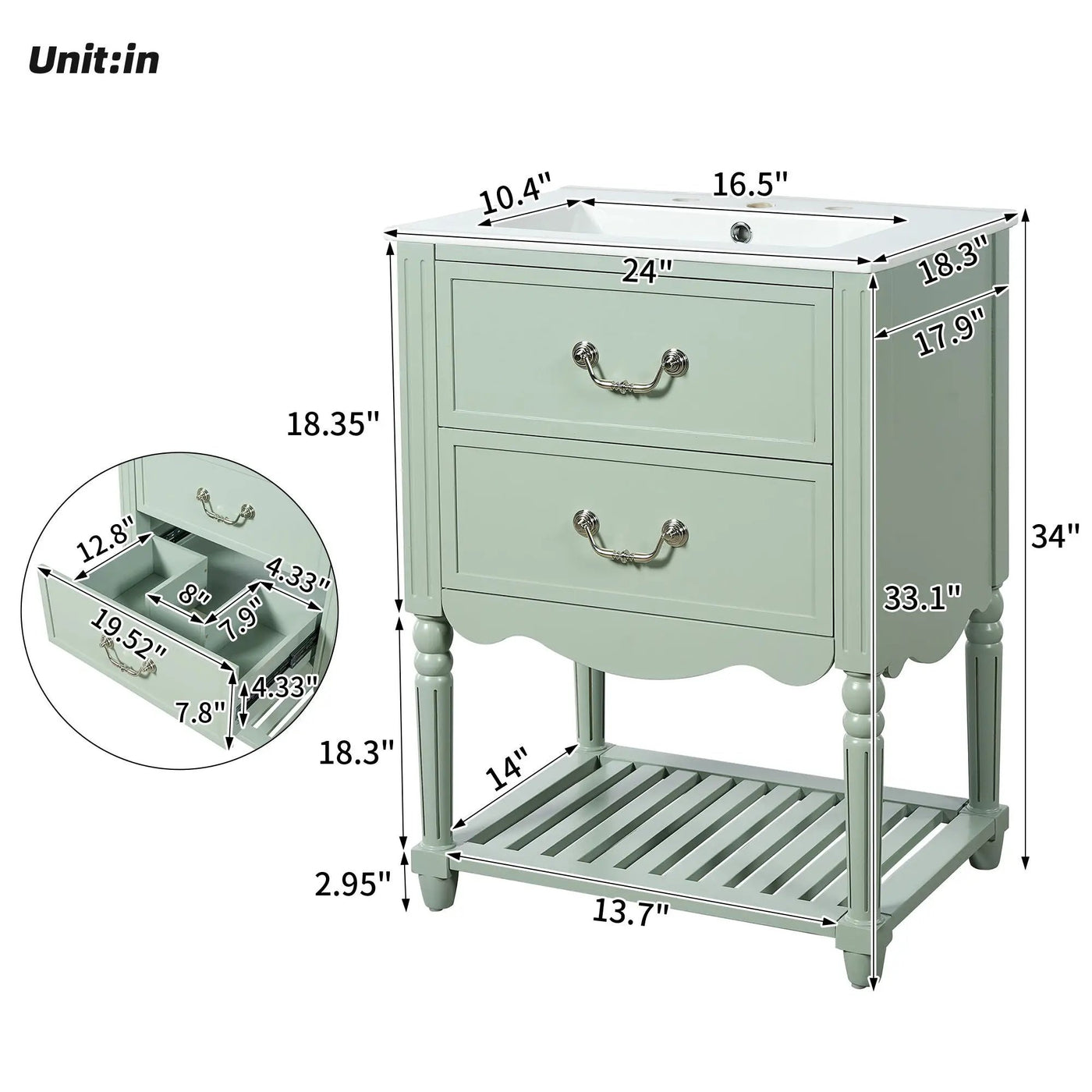 Wave Design Bathroom Vanity With Sink, 2 Drawers And Open Shelf by Unique Piece Furniture