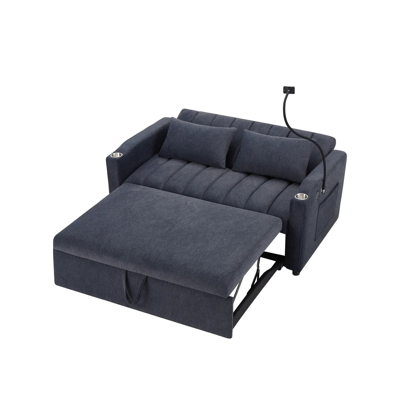 Convertible Sofa Bed Loveseat Sofa With Three USB Ports, Two Side Pockets, Two Cup Holders And 360° swivel Phone Holder For Living Room by HouseOfZazla