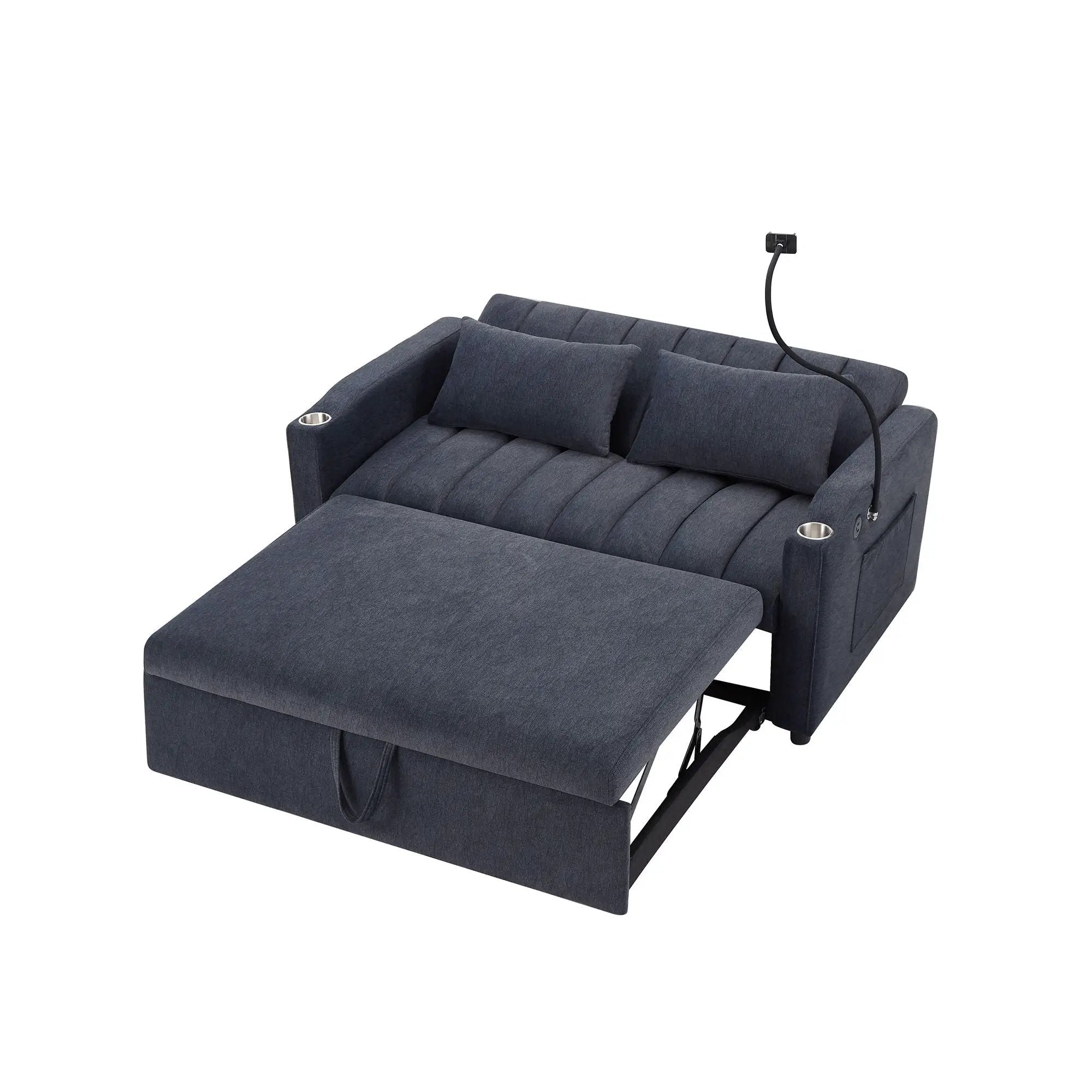 Convertible Sofa Bed Loveseat Sofa With Three USB Ports, Two Side Pockets, Two Cup Holders And 360° swivel Phone Holder For Living Room by HouseOfZazla