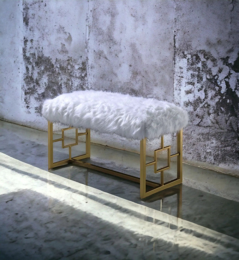 Bagley II - Bench Faux Fur - White / Gold by Unique Piece Furniture