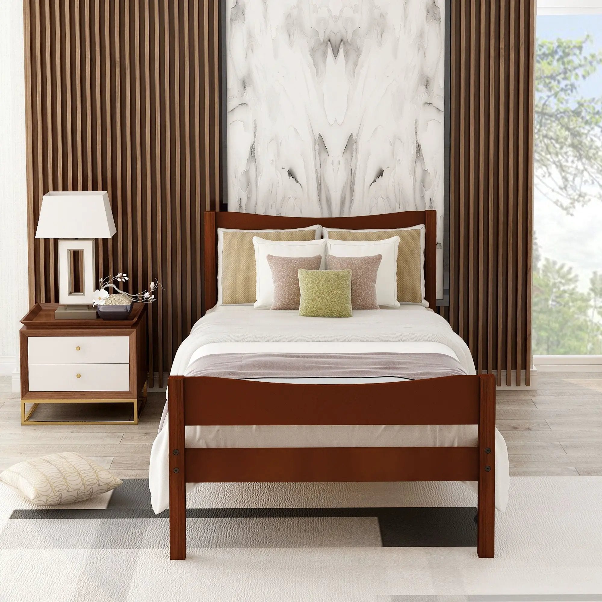 Twin Size Platform Bed With Headboard And Wooden Slat Support by Unique Piece Furniture