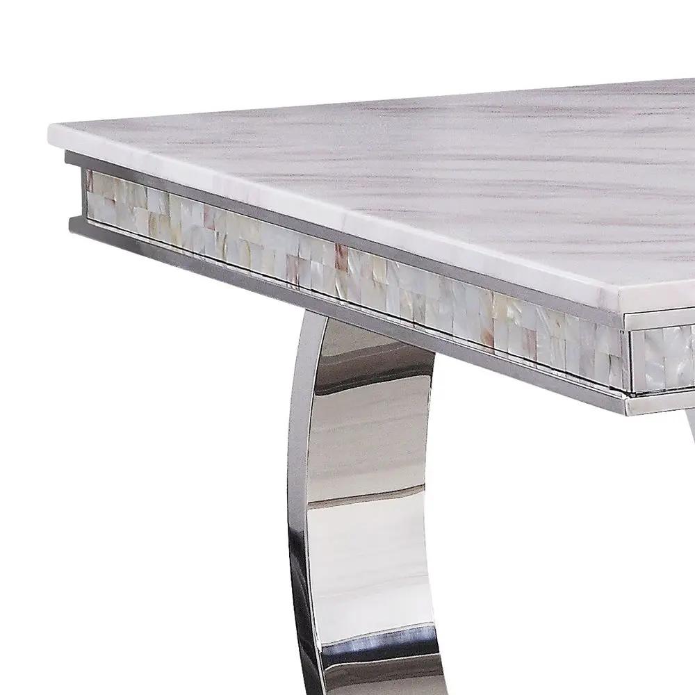 Zander - Dining Table - White Printed Faux Marble Top & Mirrored Silver by Unique Piece Furniture