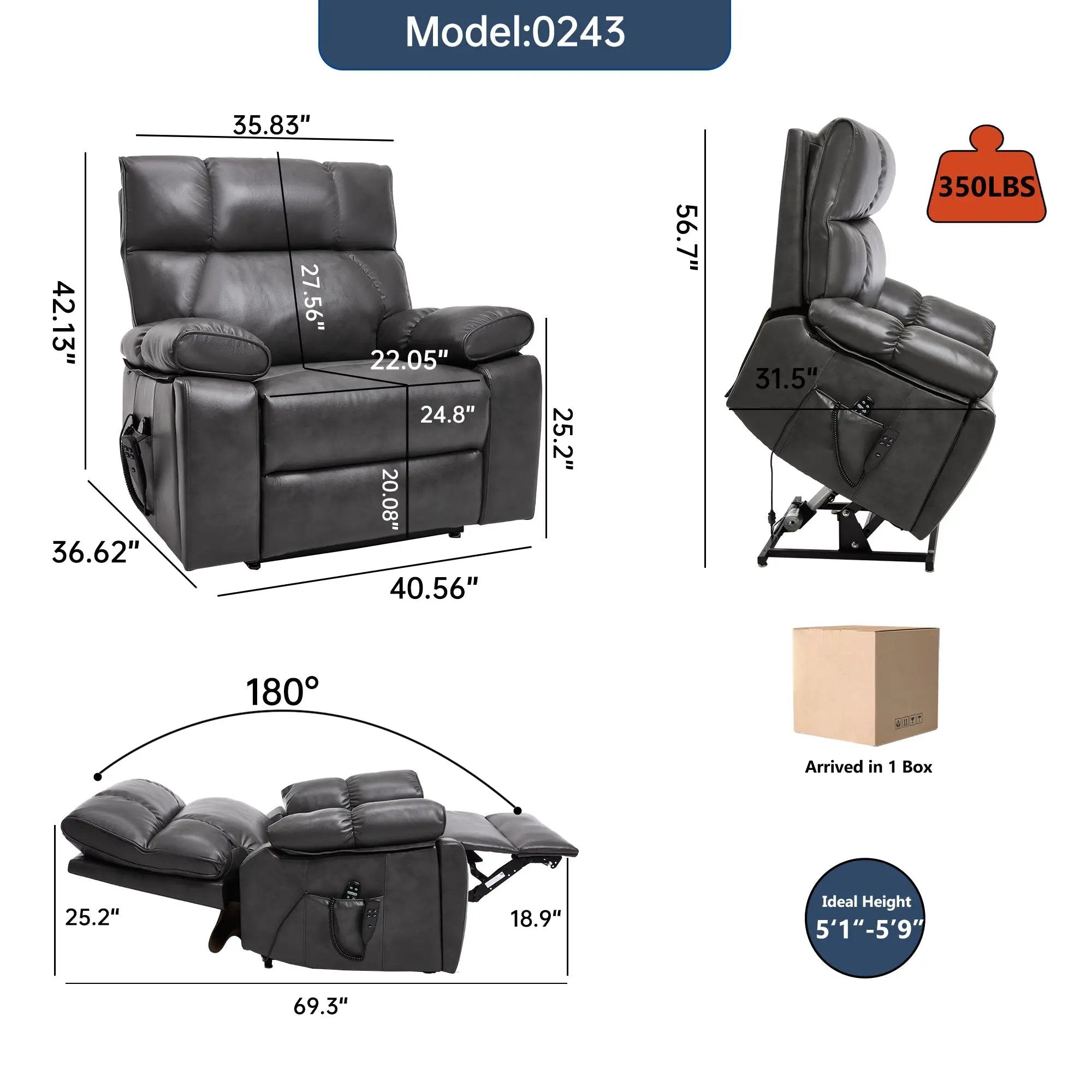 ComfortMax Dark Oversized Lift Recliner Chair by HouseOfZazla