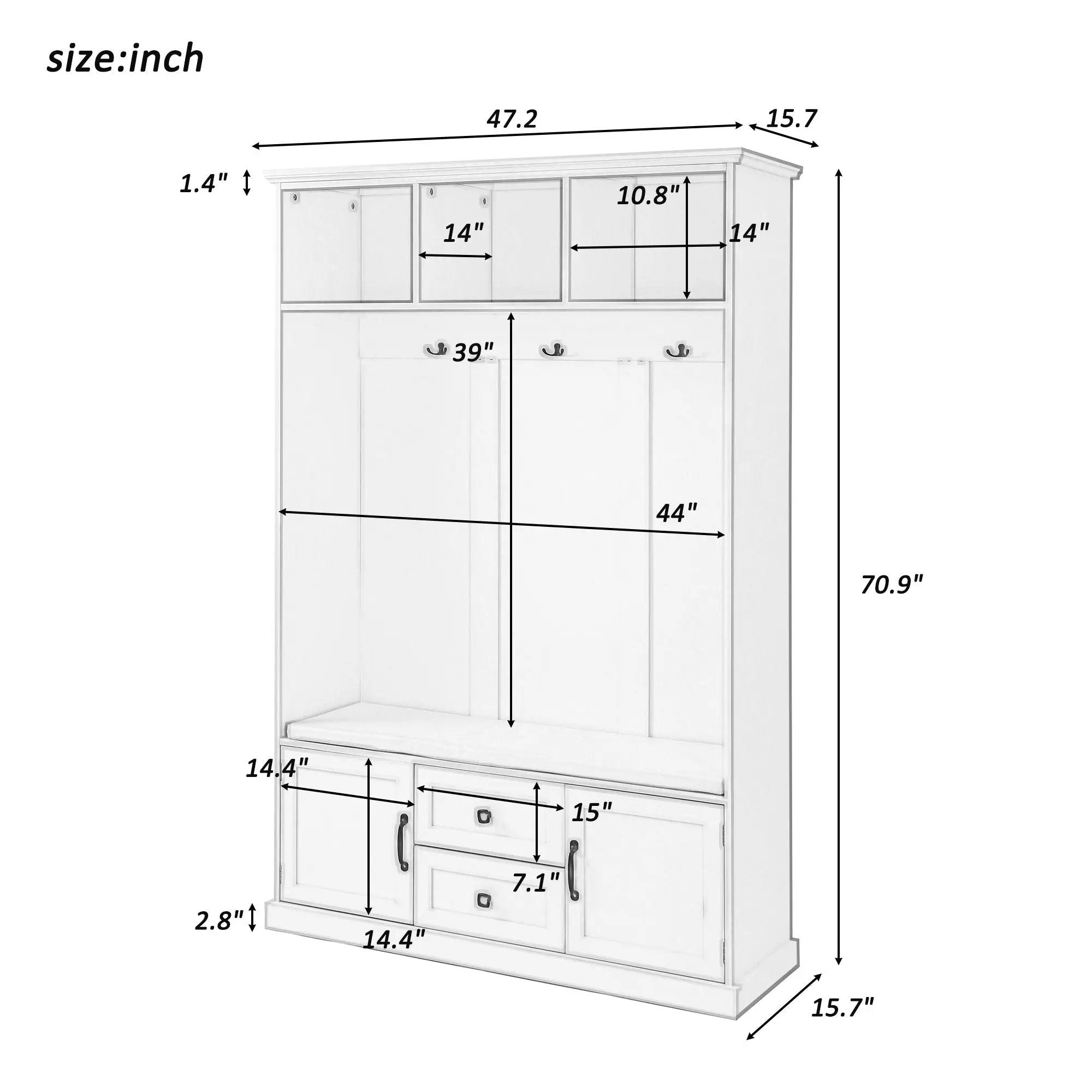 Hall Tree With 3 Hooks, Coat Hanger, Entryway Bench, Storage Bench, 3 In 1 Design by HouseOfZazla