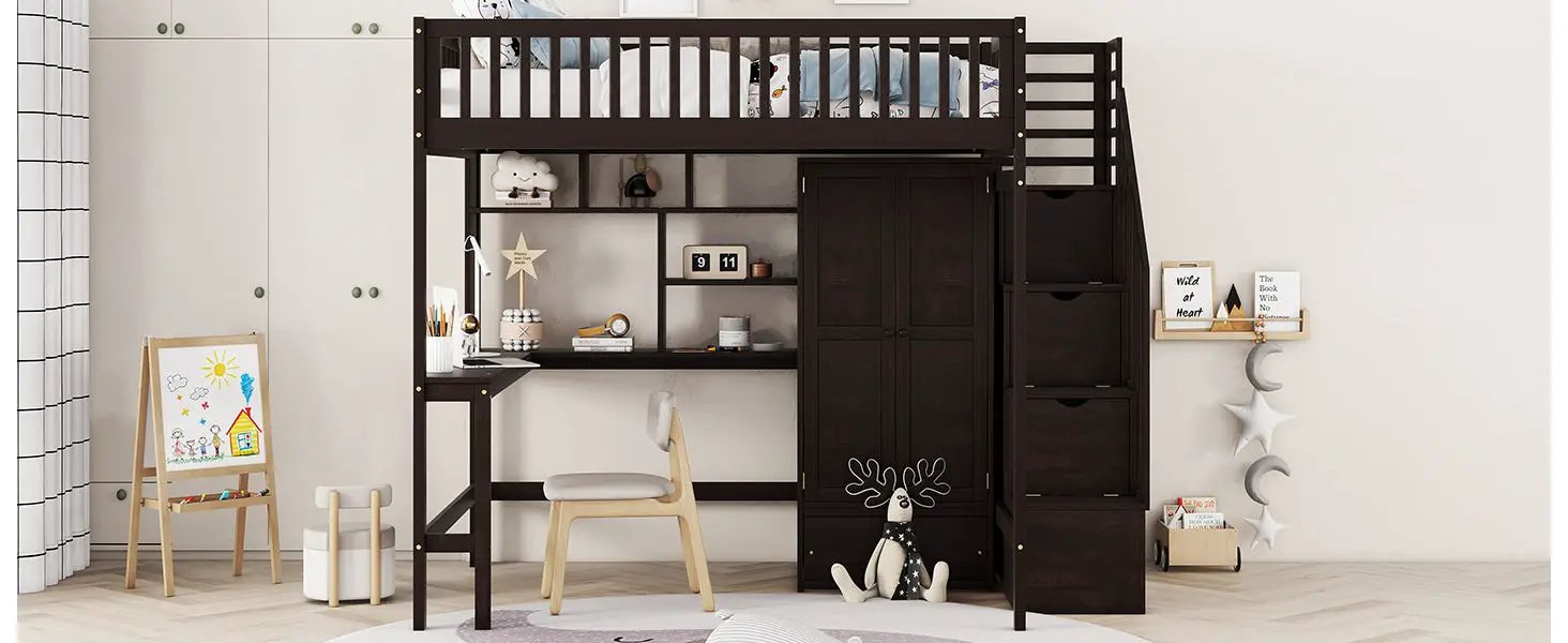 Loft Bed With Bookshelf, Drawers, Desk, And Wardrobe by HouseOfZazla
