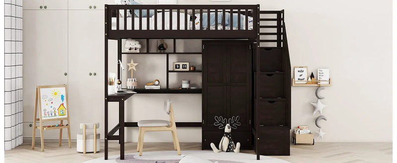 Loft Bed With Bookshelf, Drawers, Desk, And Wardrobe by HouseOfZazla