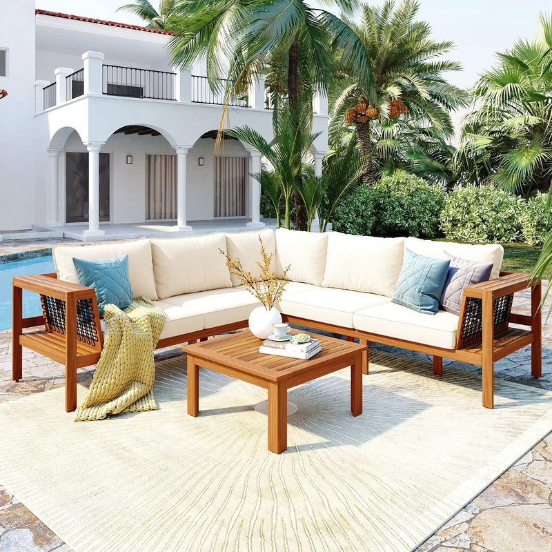 GO 4 Pieces Outdoor Acacia Wood Sofa Set with Coffee Table by HouseOfZazla