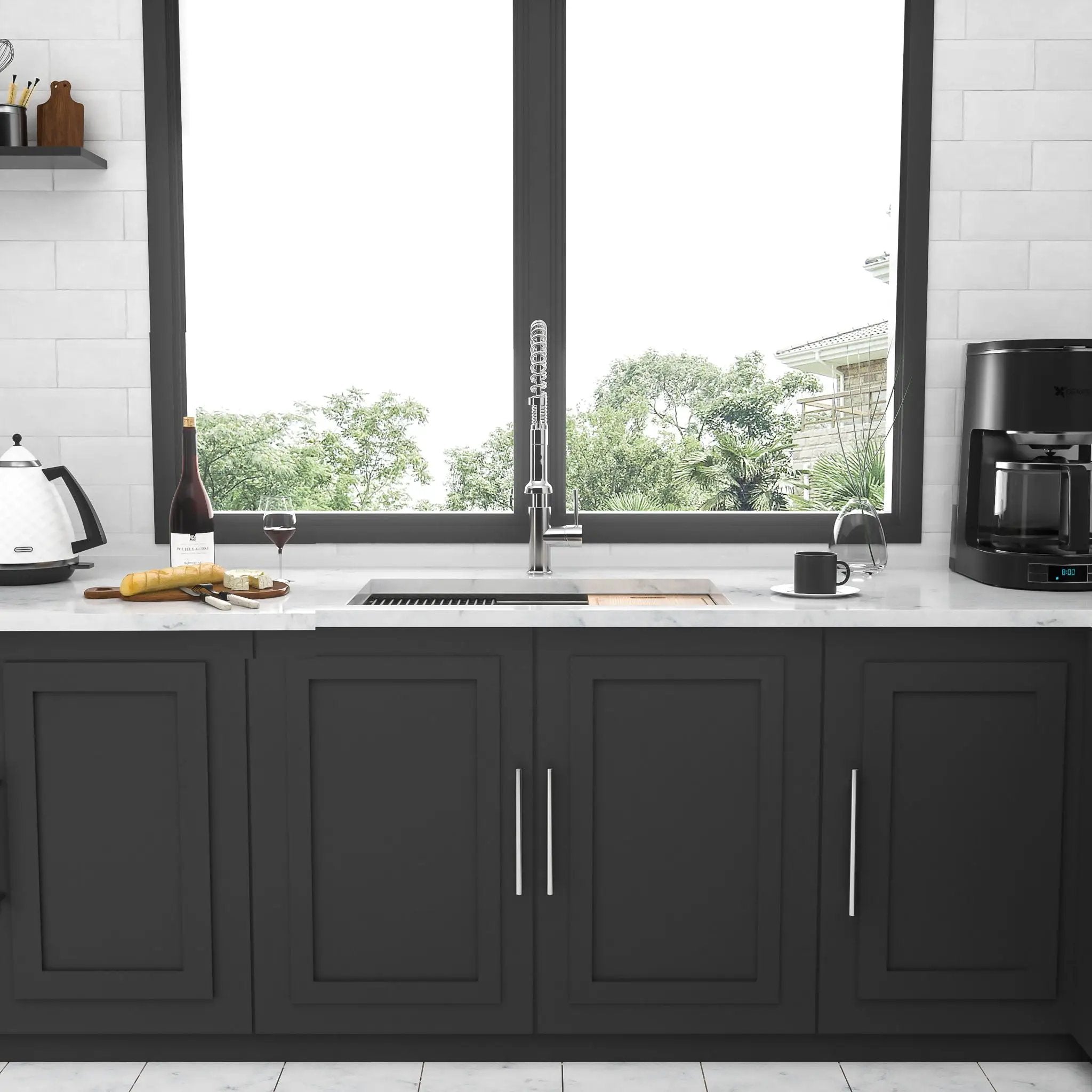33" Undermount Kitchen Sink Single Bowl Stainless Steel Ledge Workstation In Brushed Nickel, 16 Gauge 304 Stainless Steel, 33 X 19 X 9 Inch by HouseOfZazla