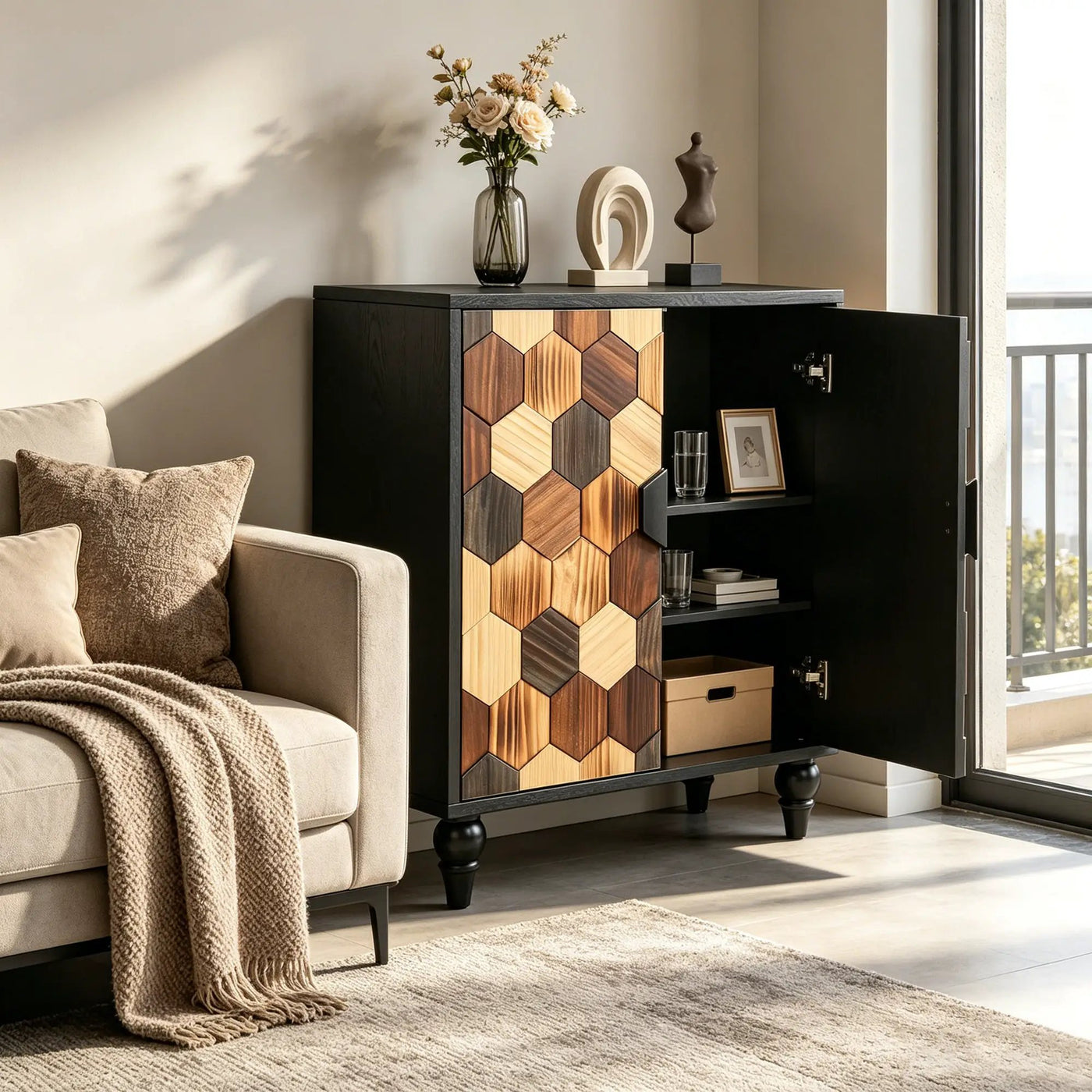 30.31" Modern Accent Cabinet with Honeycomb Pattern by HouseOfZazla