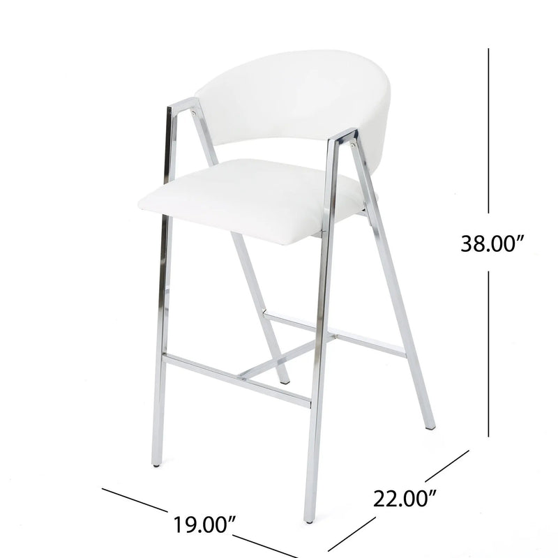 Modern Bar Stools With Low Back And Arms And Durable Metal Frame (Set of 2) - Ivory by HouseOfZazla