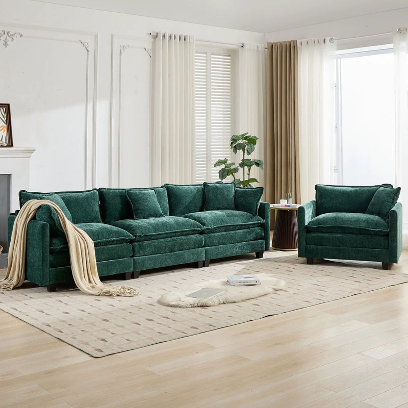 Cloud 3 Seats Sofa (Ottoman is not included) Chenille Fabric in Green by BLAKHOM