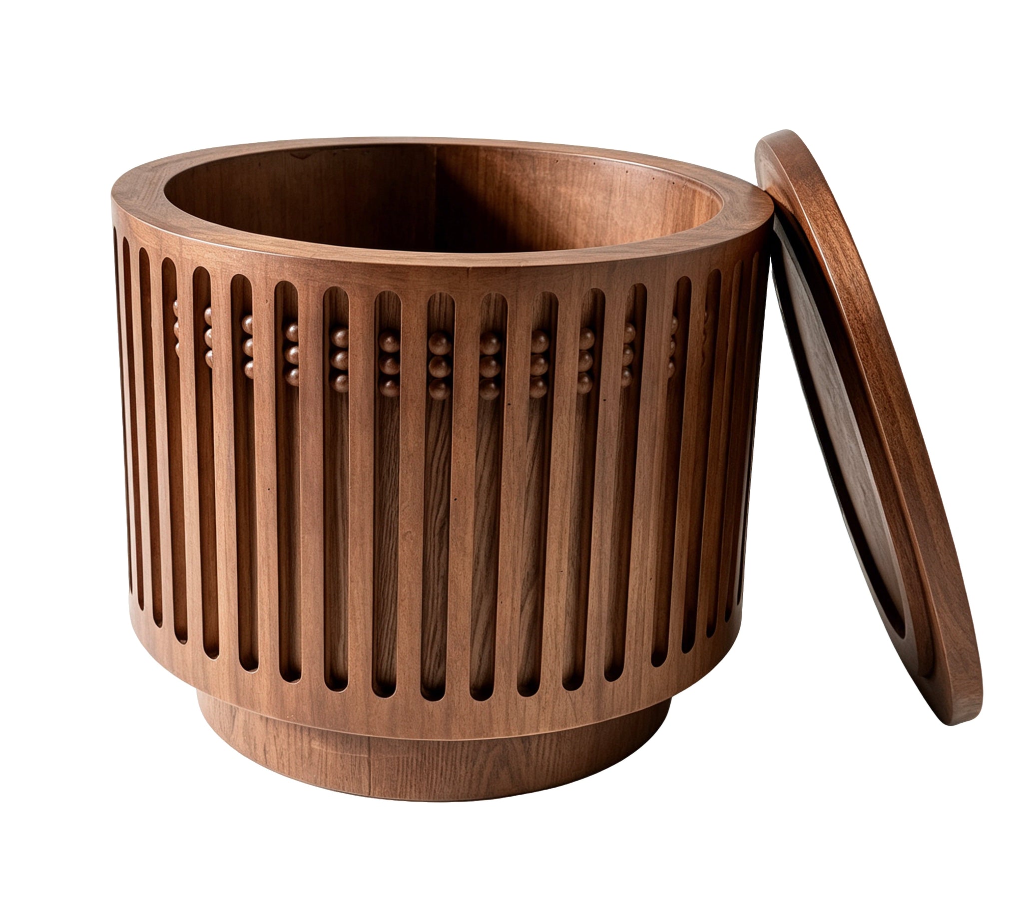 18.9" Round Wooden Side Table with Cylinder Lattice Design by HouseOfZazla