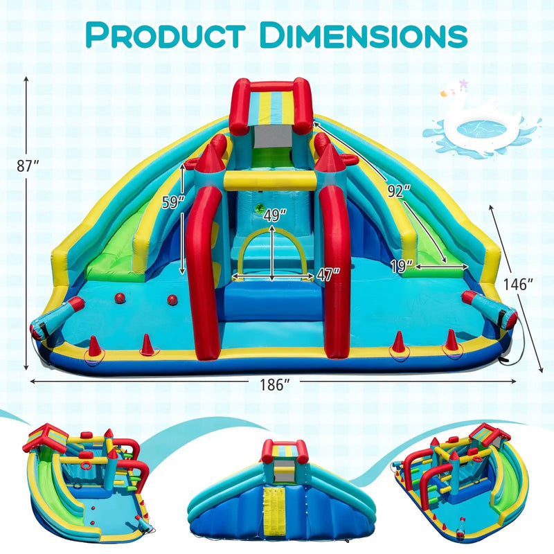 Inflatable Double Water Slide Park with Obstacle Course and 680W Blower by DirectDeals