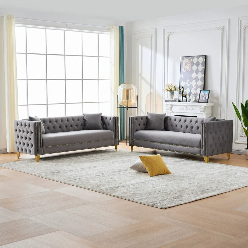 Deep Seat Sofa With Button Nailhead, Square Arm Couches by Unique Piece Furniture