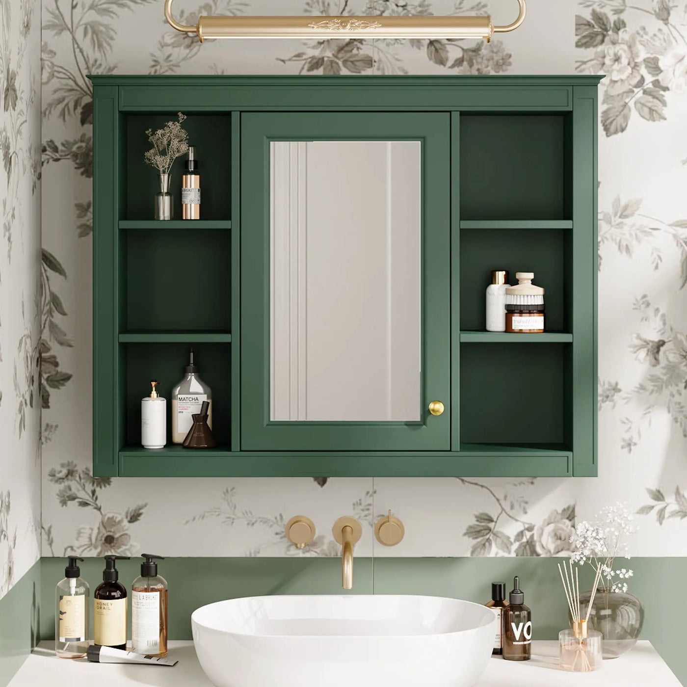 Wall Mounted Medicine Cabinet With Mirror, Storage Cabinet Featuring 6 Open Shelves And Adjustable Interior by Unique Piece Furniture