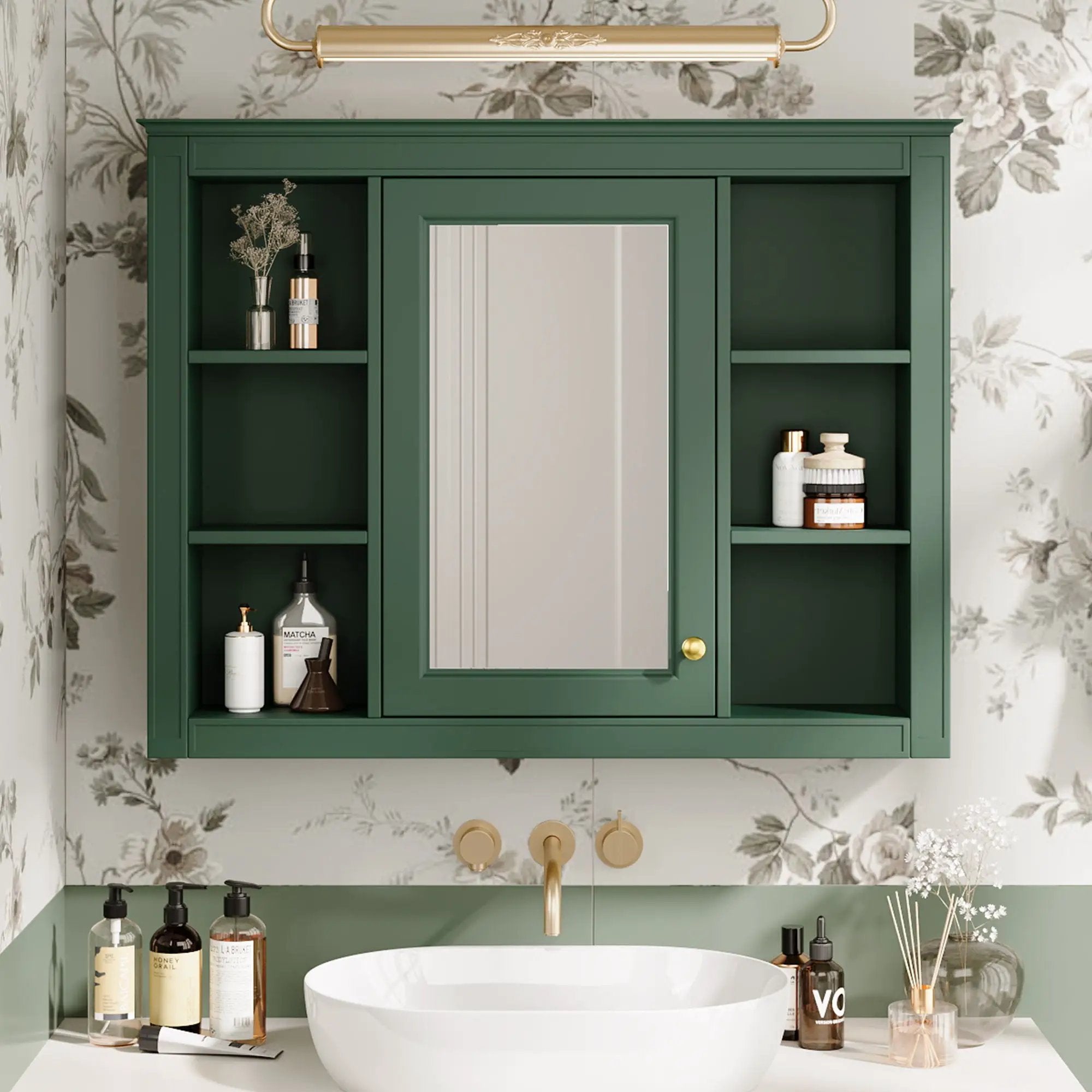 Wall Mounted Medicine Cabinet With Mirror, Storage Cabinet Featuring 6 Open Shelves And Adjustable Interior by Unique Piece Furniture