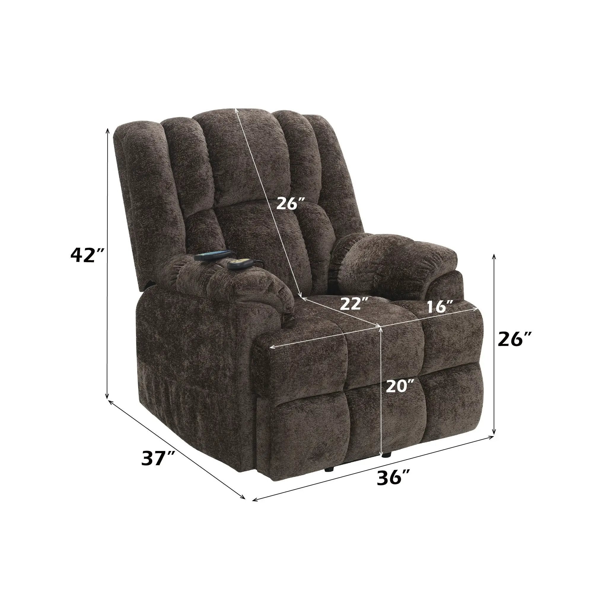 Power Motion Recliner With Lift Heating Massage Function - Brown by Unique Piece Furniture