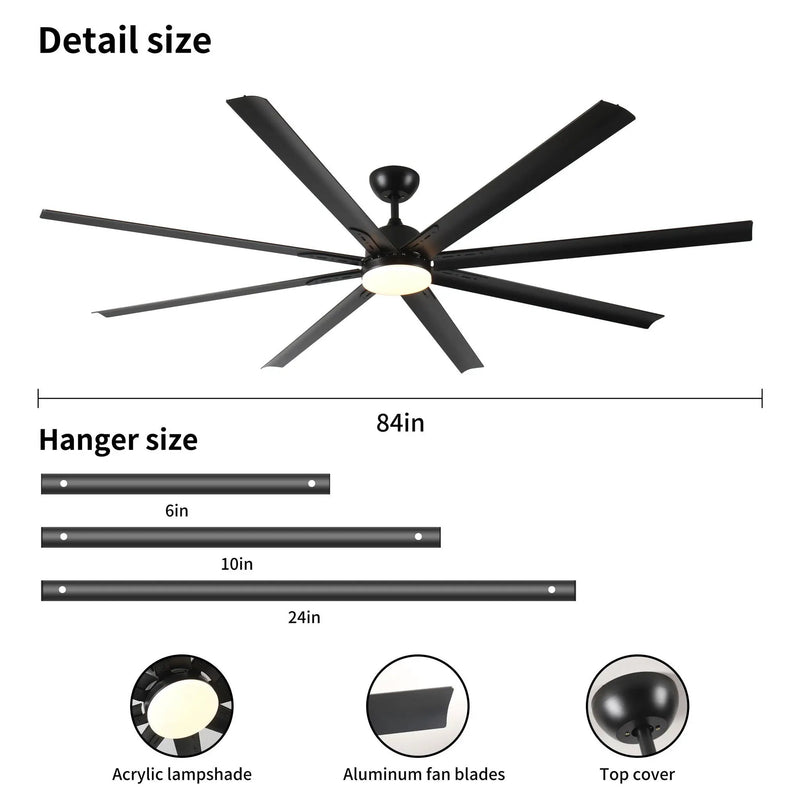 Super Large Black Ceiling Fan With Remote Control - Black by HouseOfZazla