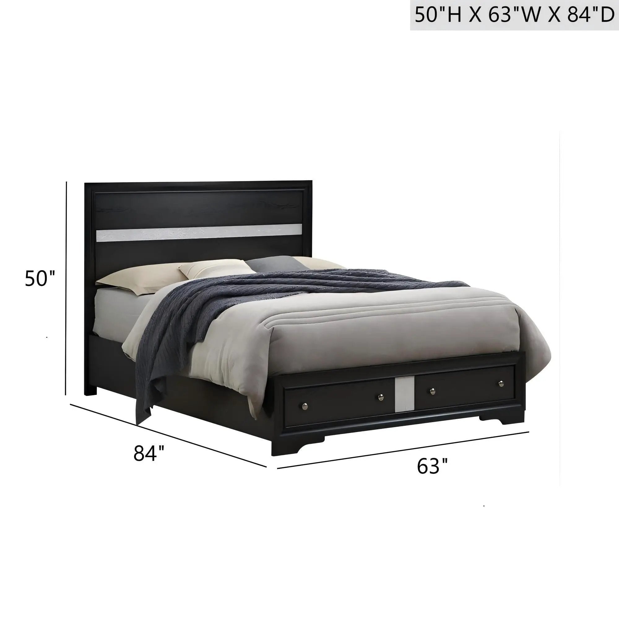 Madrid - Queen Bed With Storage Drawers And Nickel Handles - Black by Unique Piece Furniture