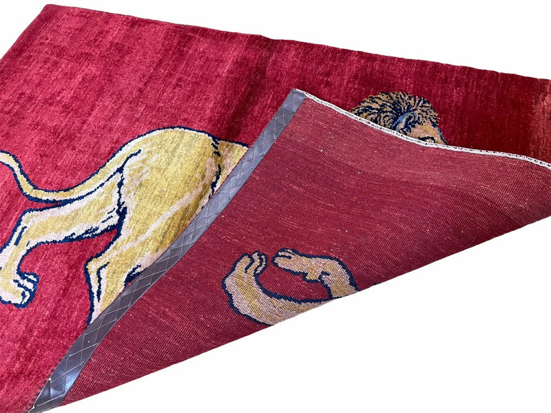 3 X 5 Handmade Hand-Knotted Rug Quality Wool Pictorial Lion Red Organic Dyes by Jewel Rugs