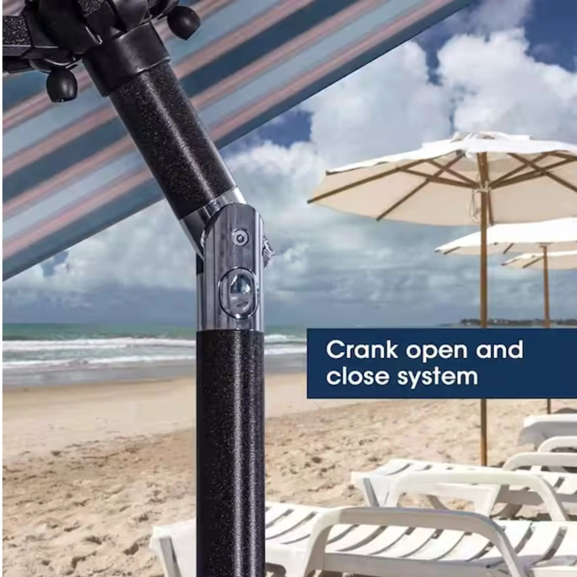 Patio Umbrella With Crank Lift & Push Button Tilt Frame, 200G / Sqm Solution Dyed Canopy - Blue Multi / Brown by HouseOfZazla