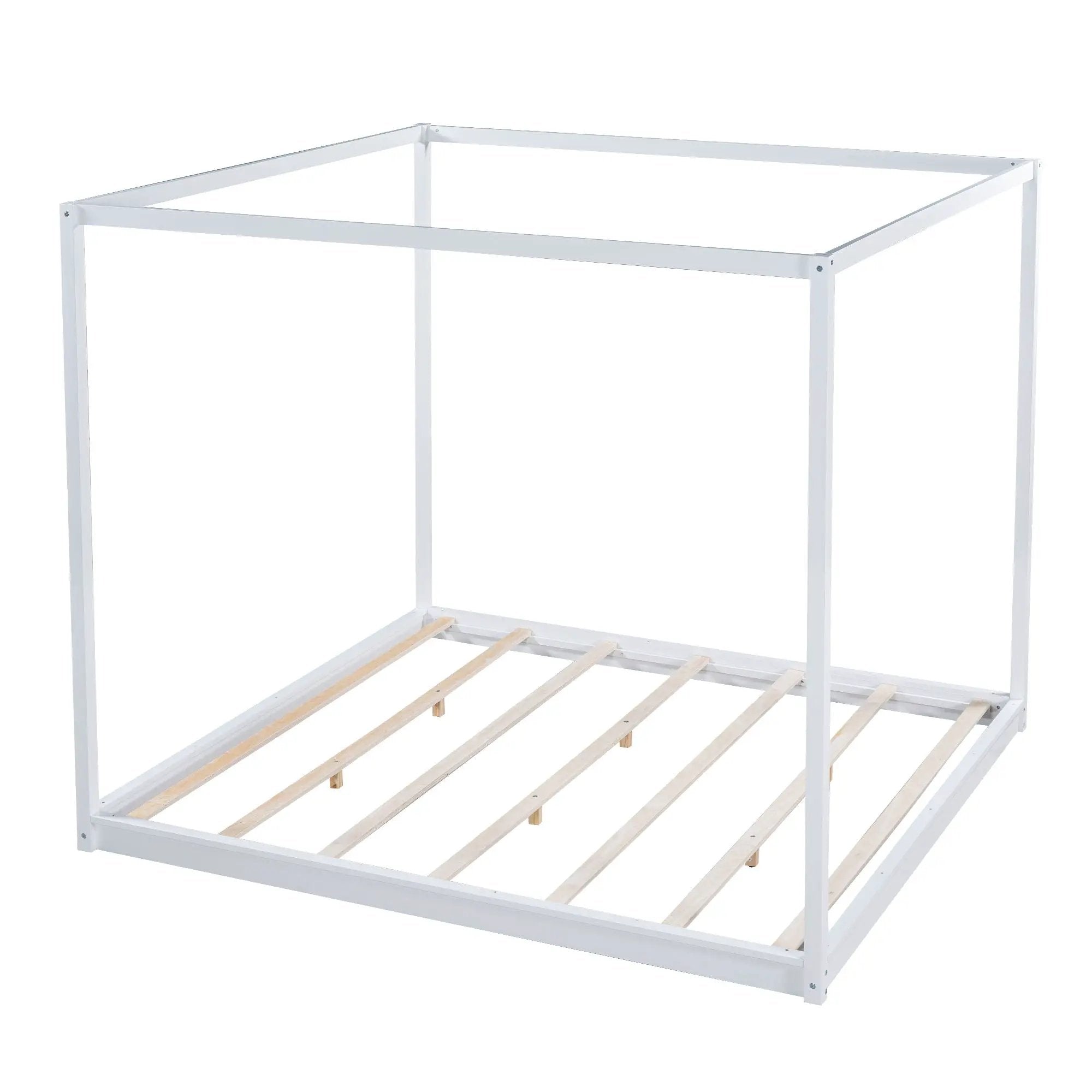 Wood Canopy Platform Bed With Support Legs And Airflow Slats