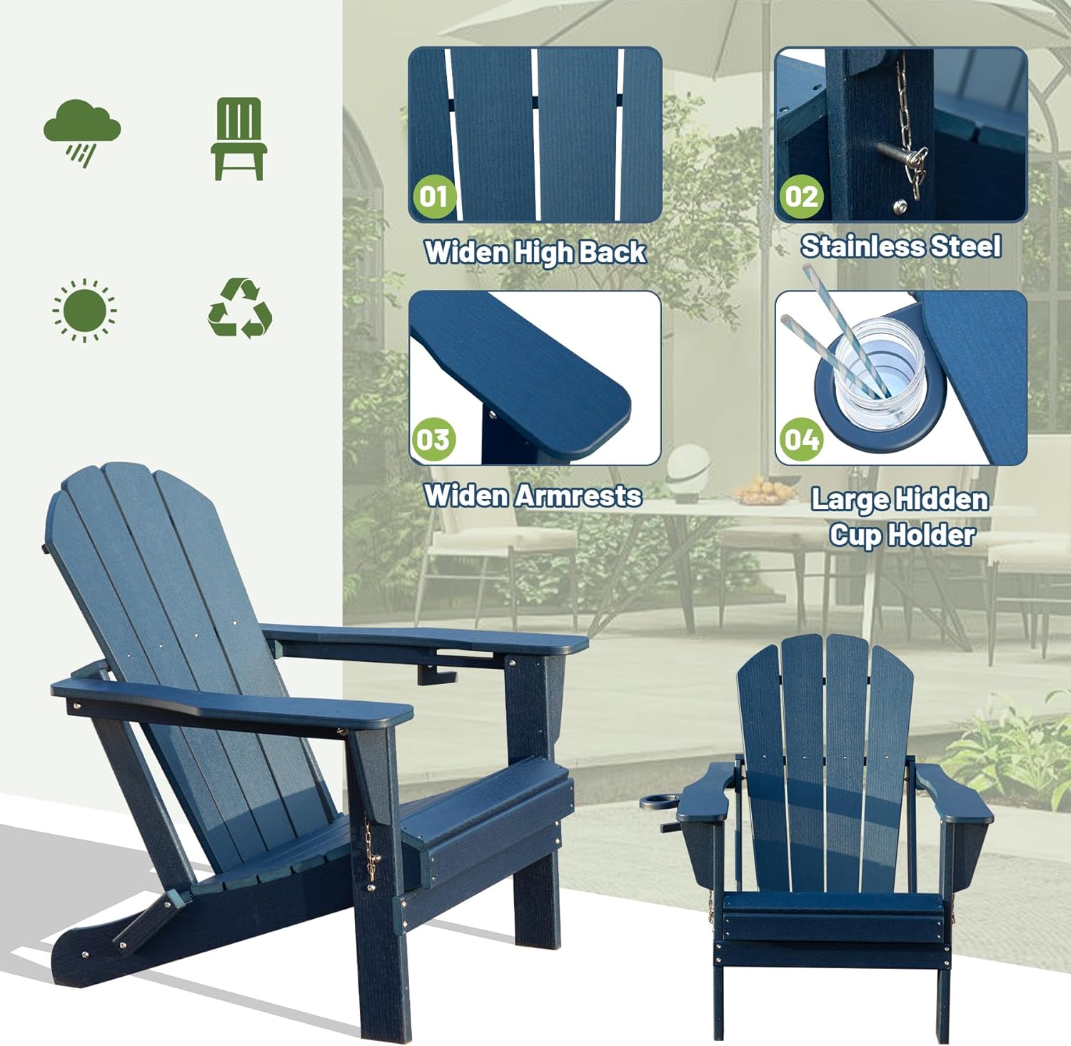 Adirondack Chair with Foldable Design and Built-In Cup Holder by HouseOfZazla