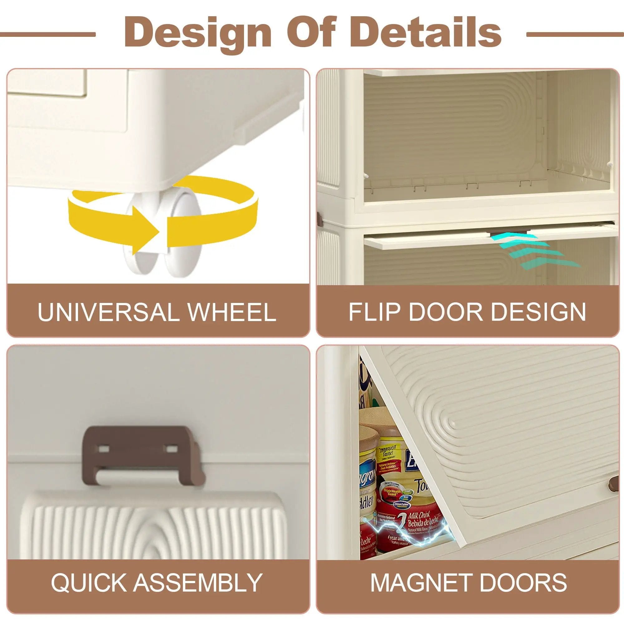 Portable Wardrobe Closet Storage Organizer With Magnetic Doors And Hanging Rod - Cream White by Unique Piece Furniture